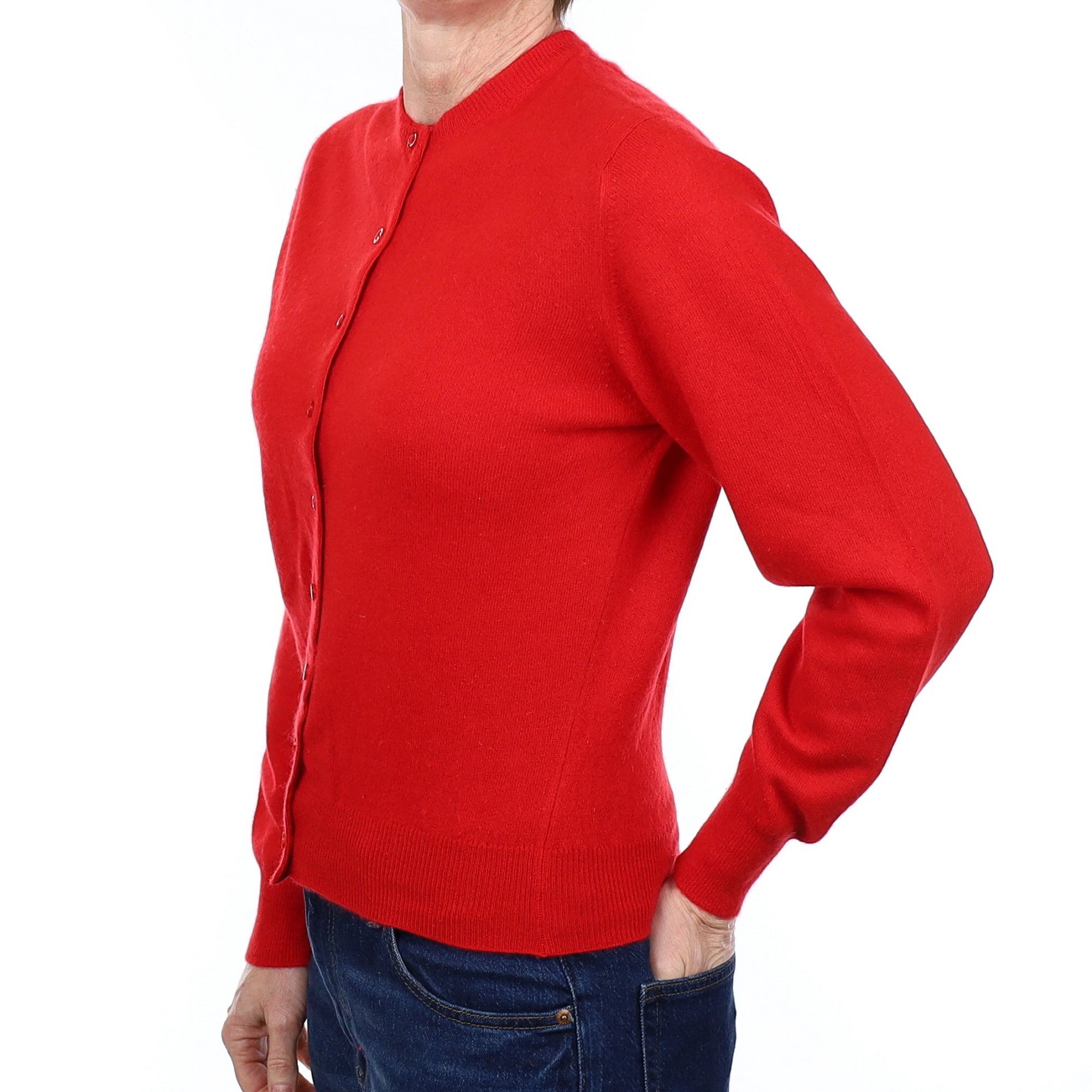 Scottish Scarlet Red Cashmere Crew Neck Cardigan Small