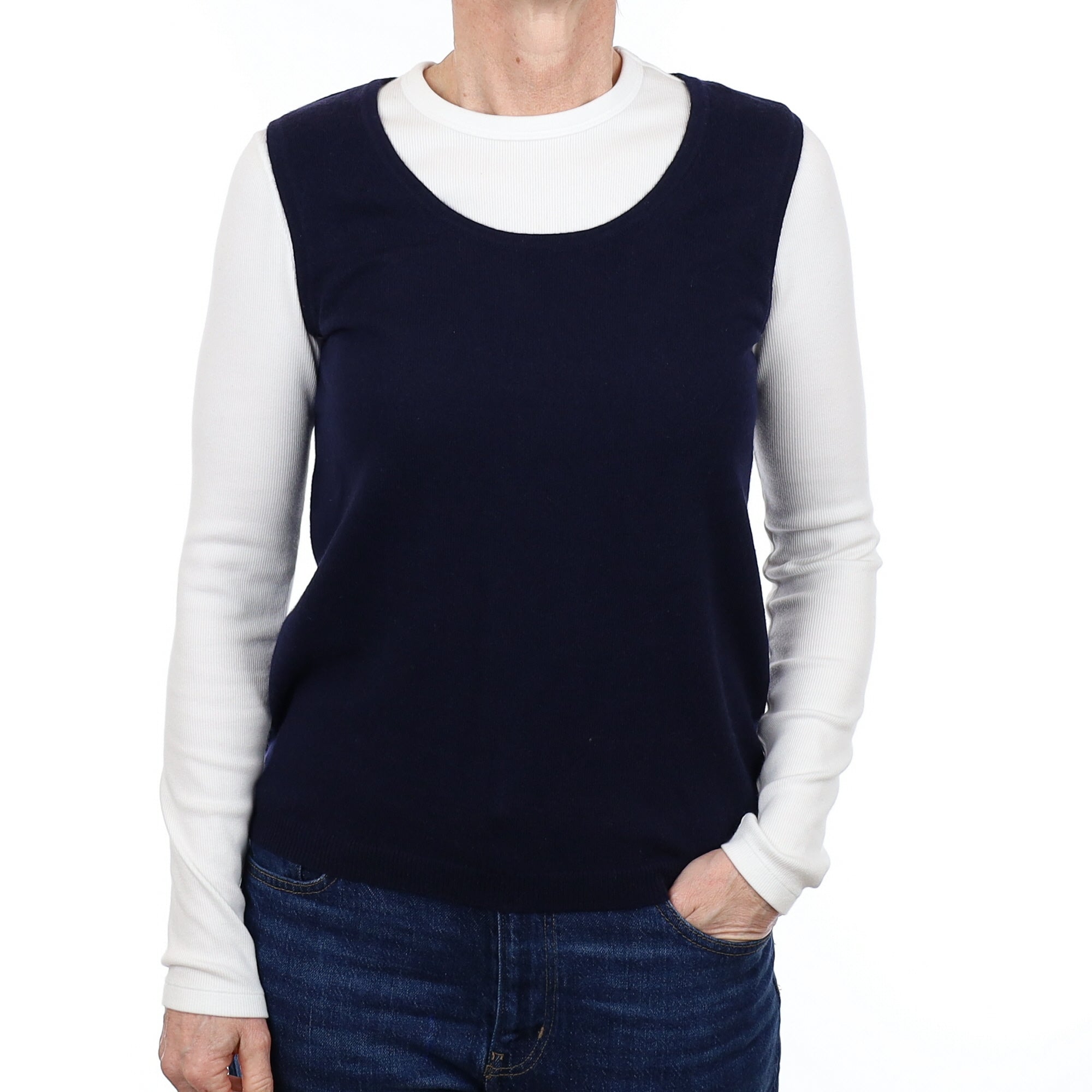 Navy Blue Cashmere Crew Neck Tank Top Small