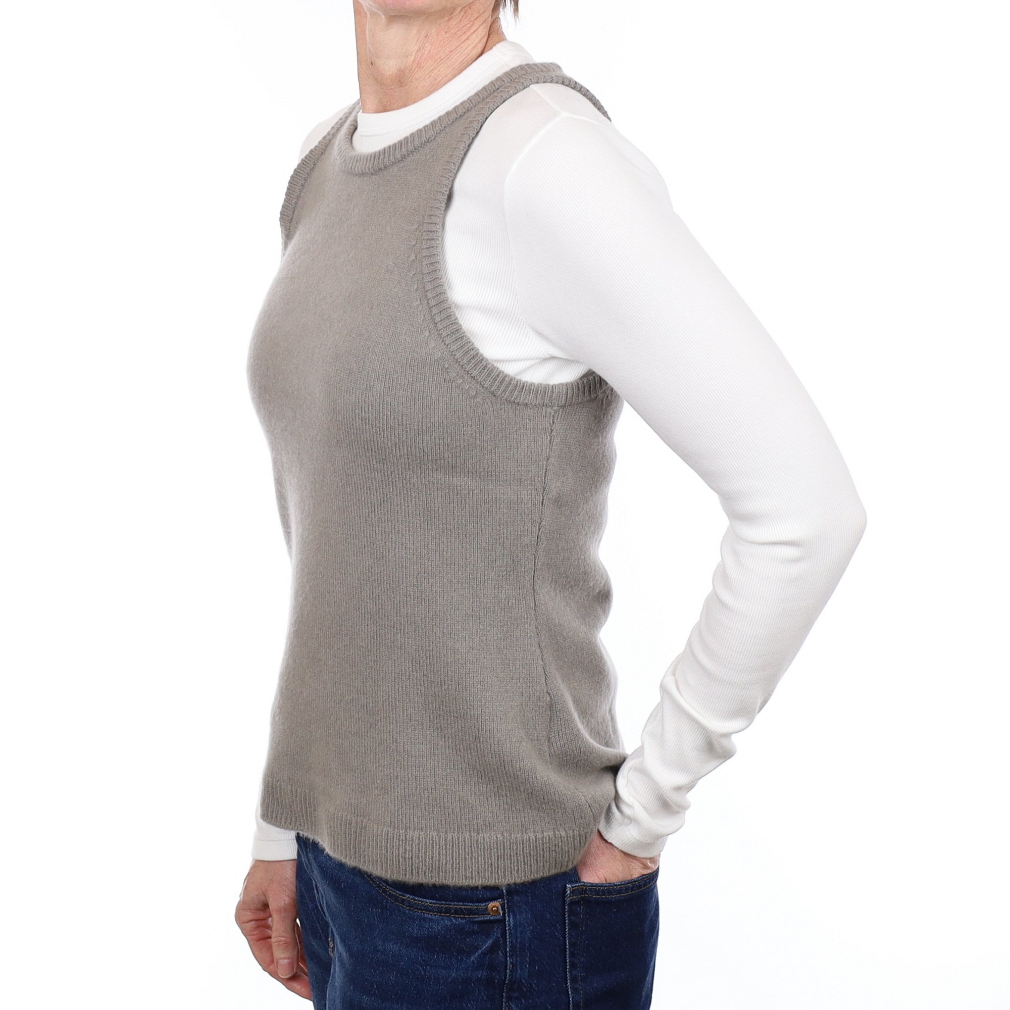 Fossil Grey Cashmere Crew Neck Vest Small
