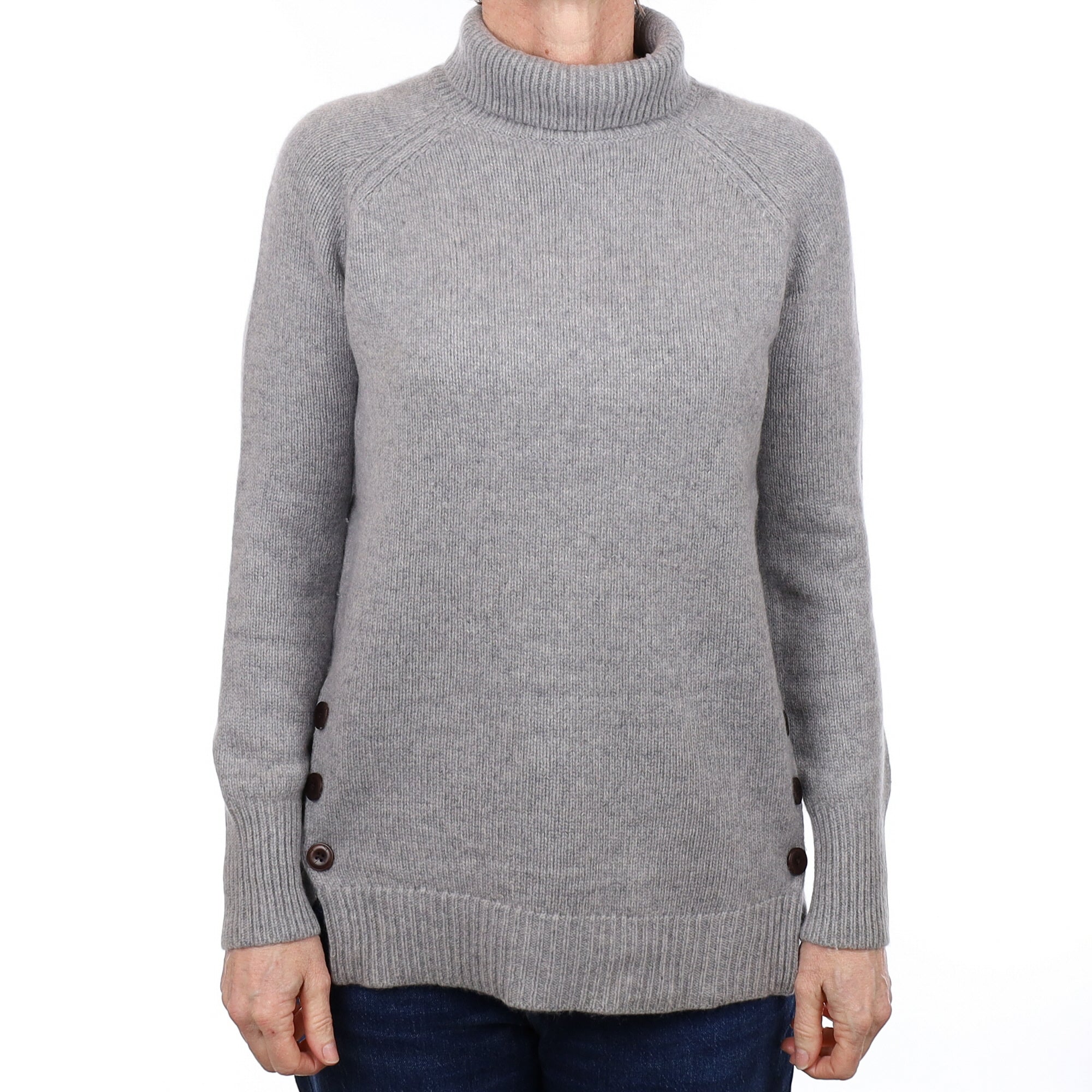 Smoke Grey Cashmere Chunky Knit Polo Neck Jumper Small