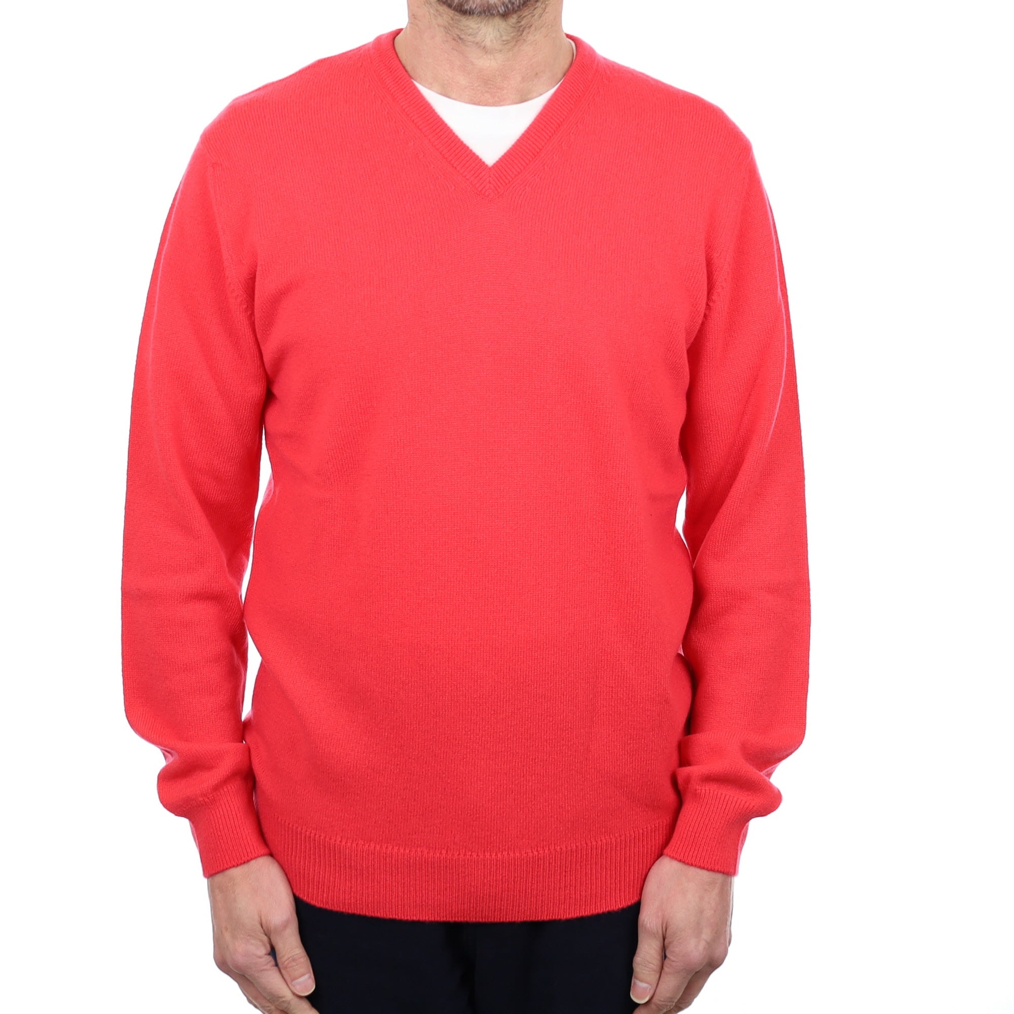 Men's Brand New Scottish Strawberry Pink Cashmere V Neck Jumper Small