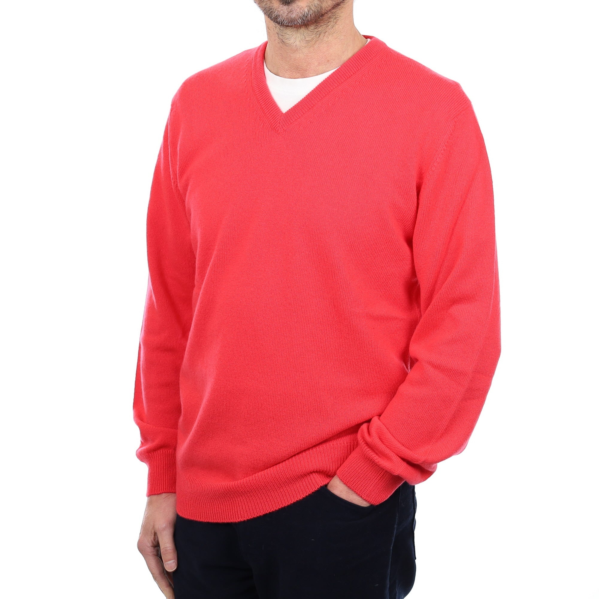 Men's Brand New Scottish Strawberry Pink Cashmere V Neck Jumper Small