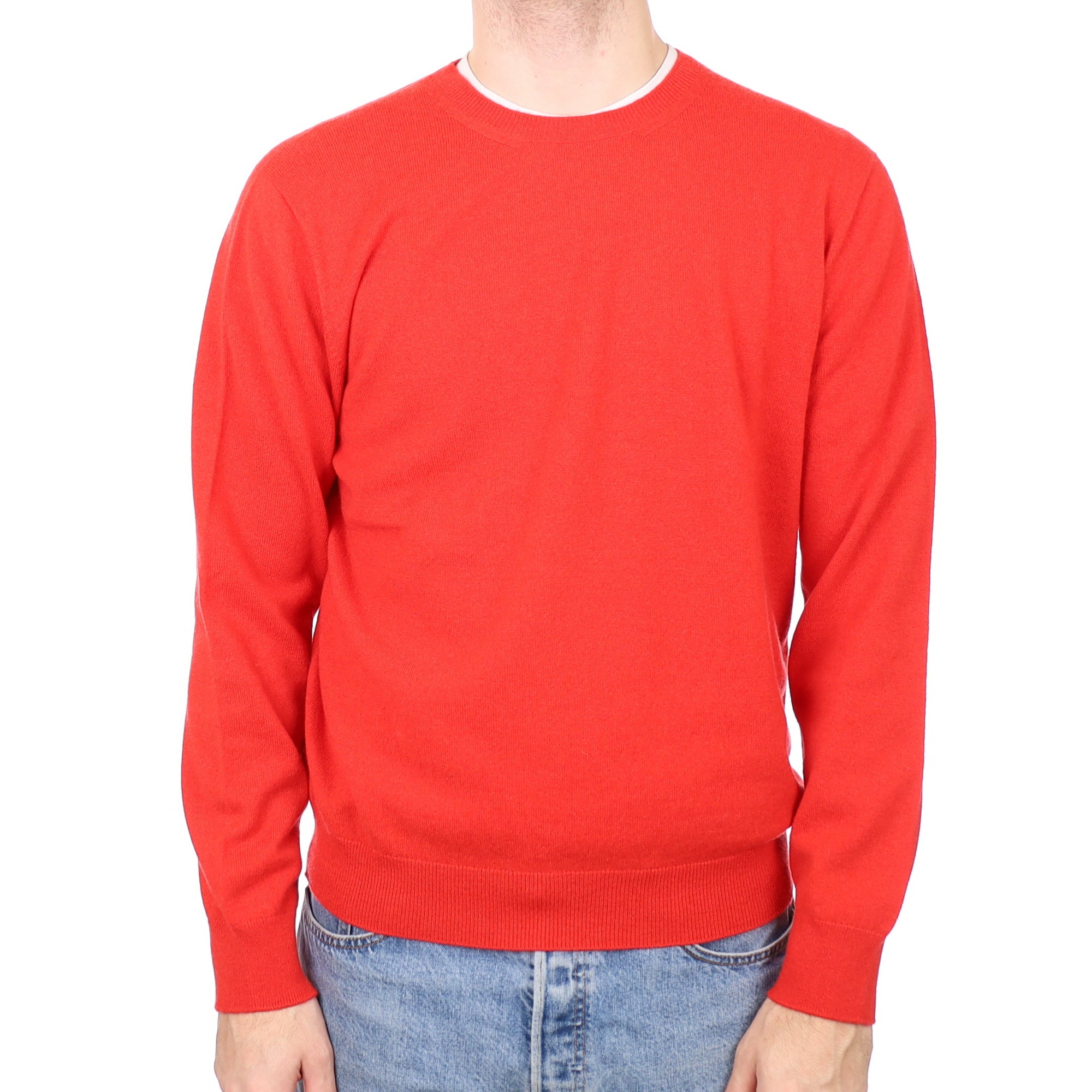 Men's Brand New Scottish Vermillion Red Cashmere Crew Neck Jumper Large