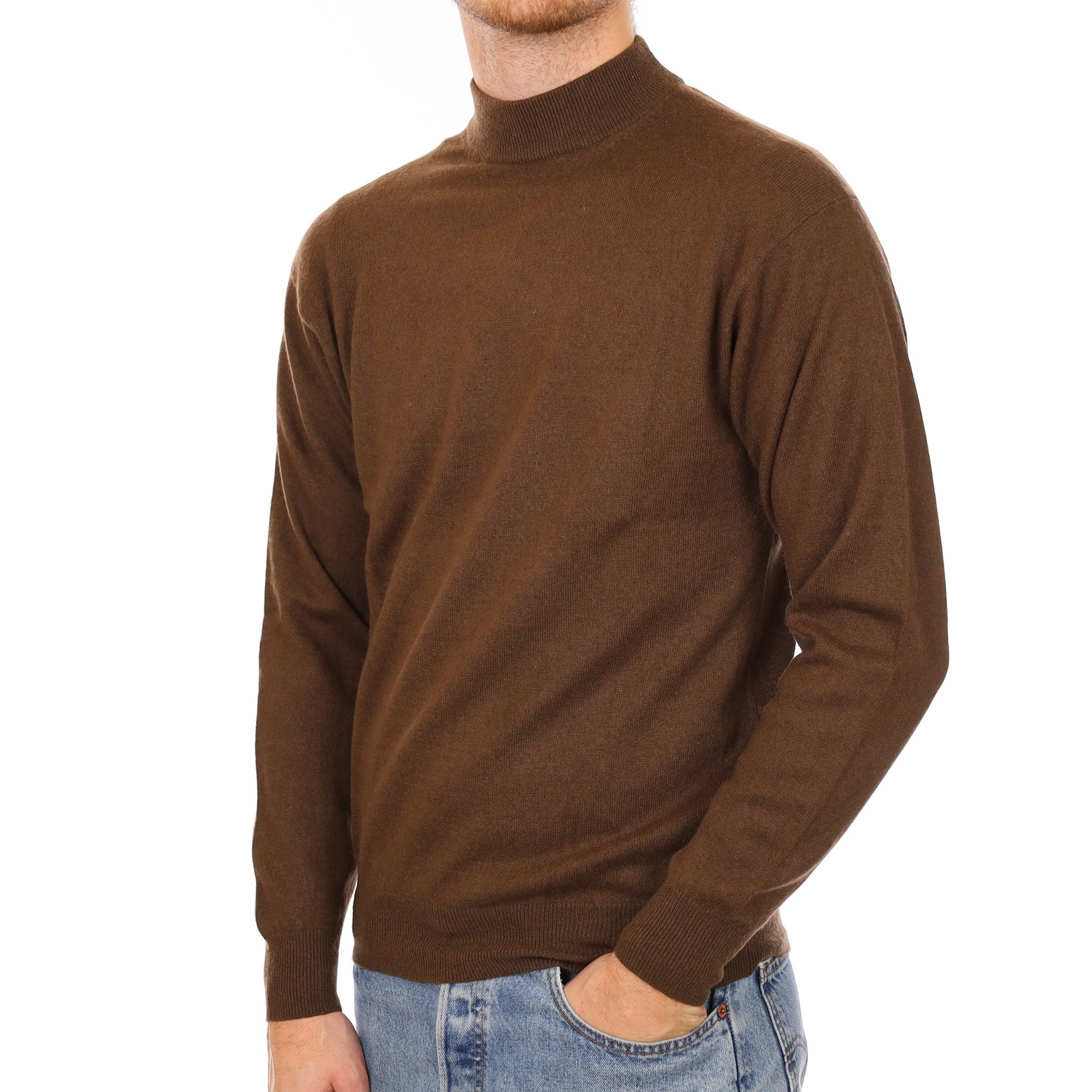 Men's Chocolate Brown Cashmere Polo Neck Jumper Medium