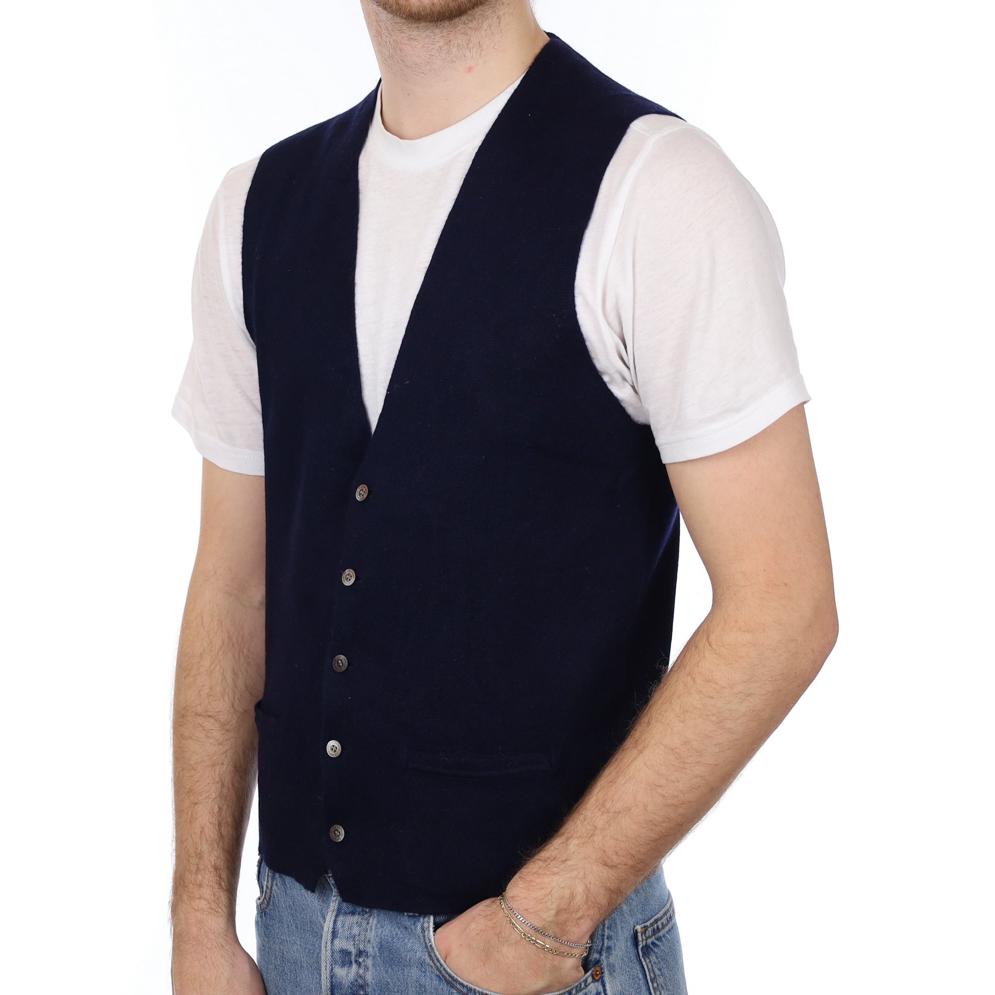 Men's Cashmere V Neck Waistcoat Medium