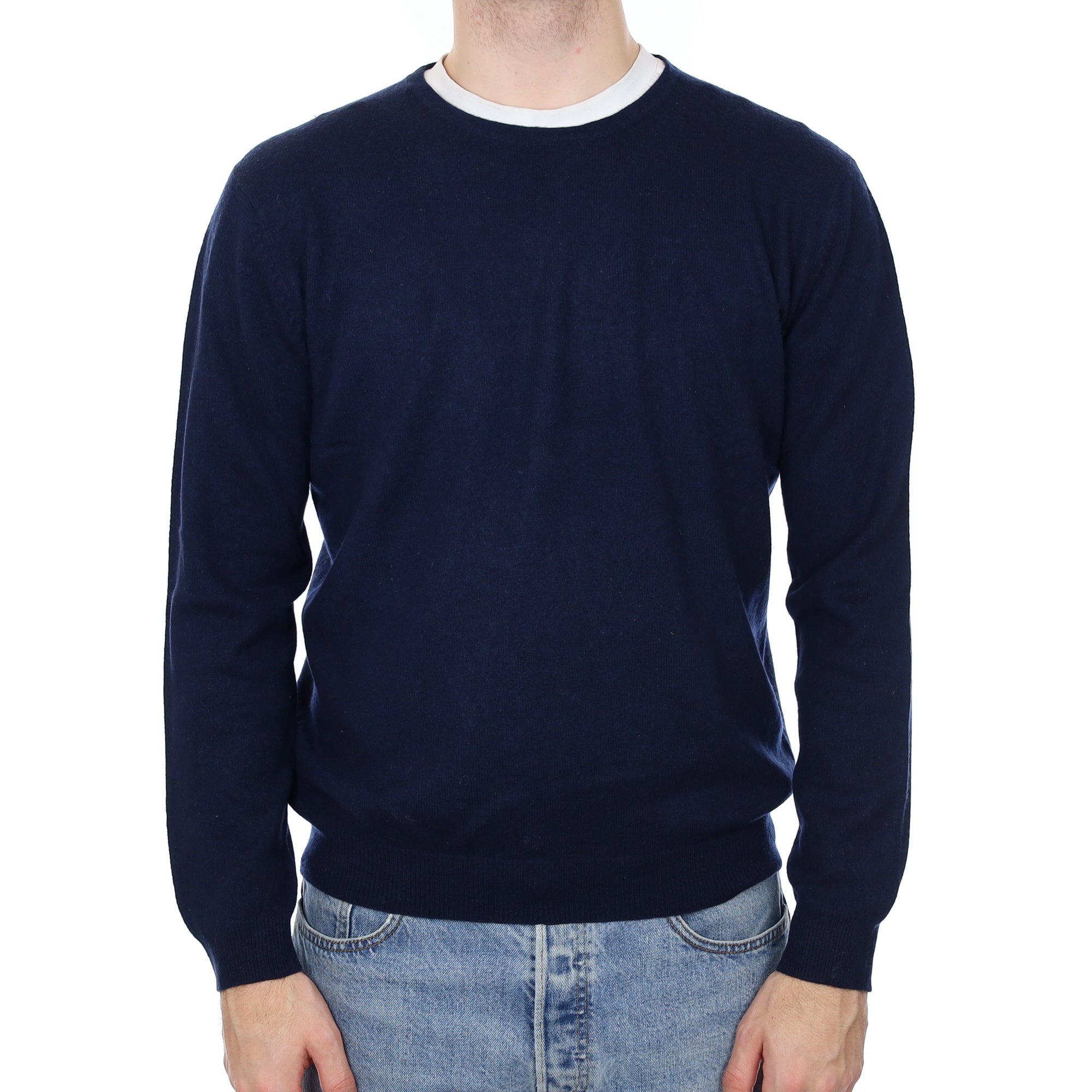 Men's Navy Blue Cashmere Crew Neck Jumper Medium