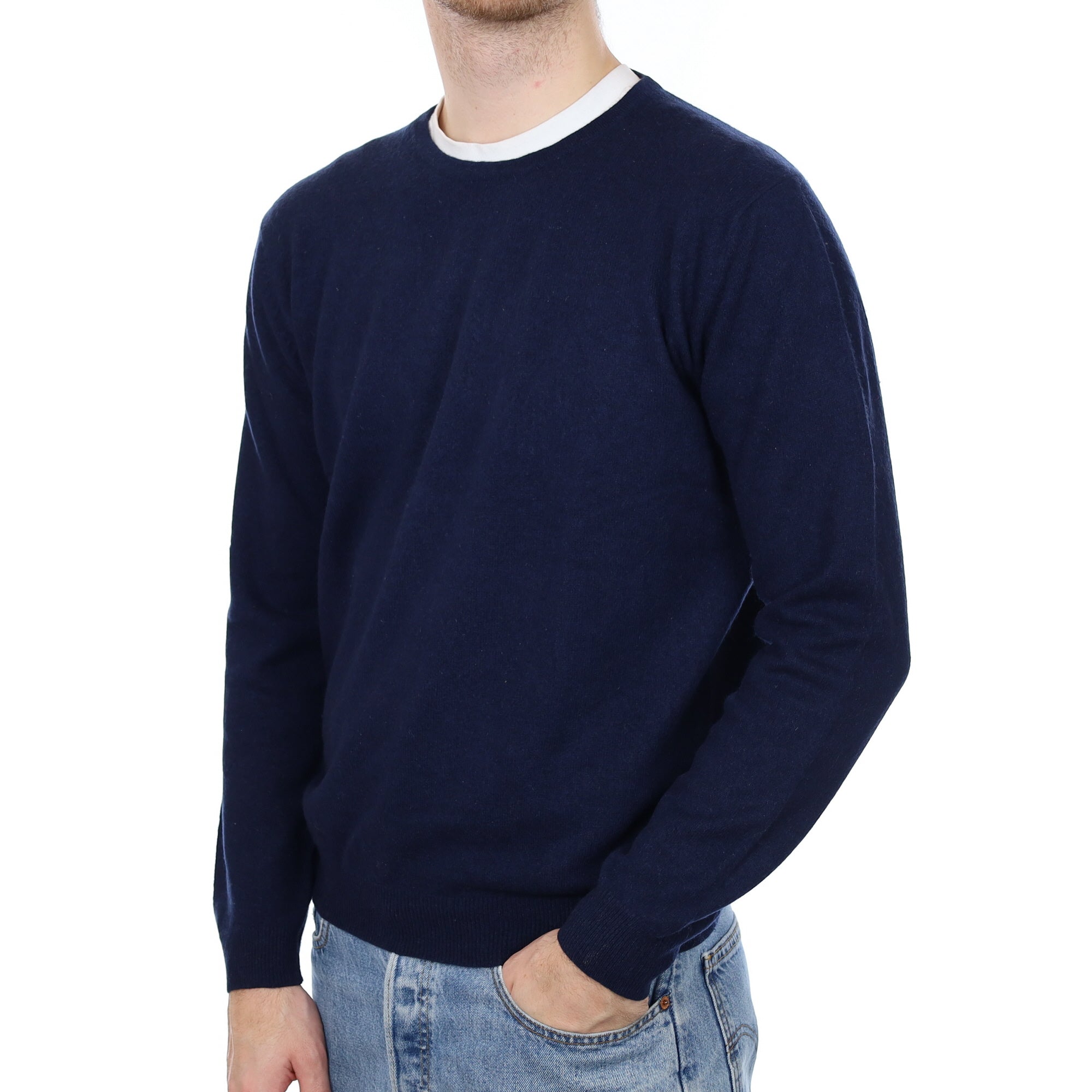 Men's Navy Blue Cashmere Crew Neck Jumper Medium