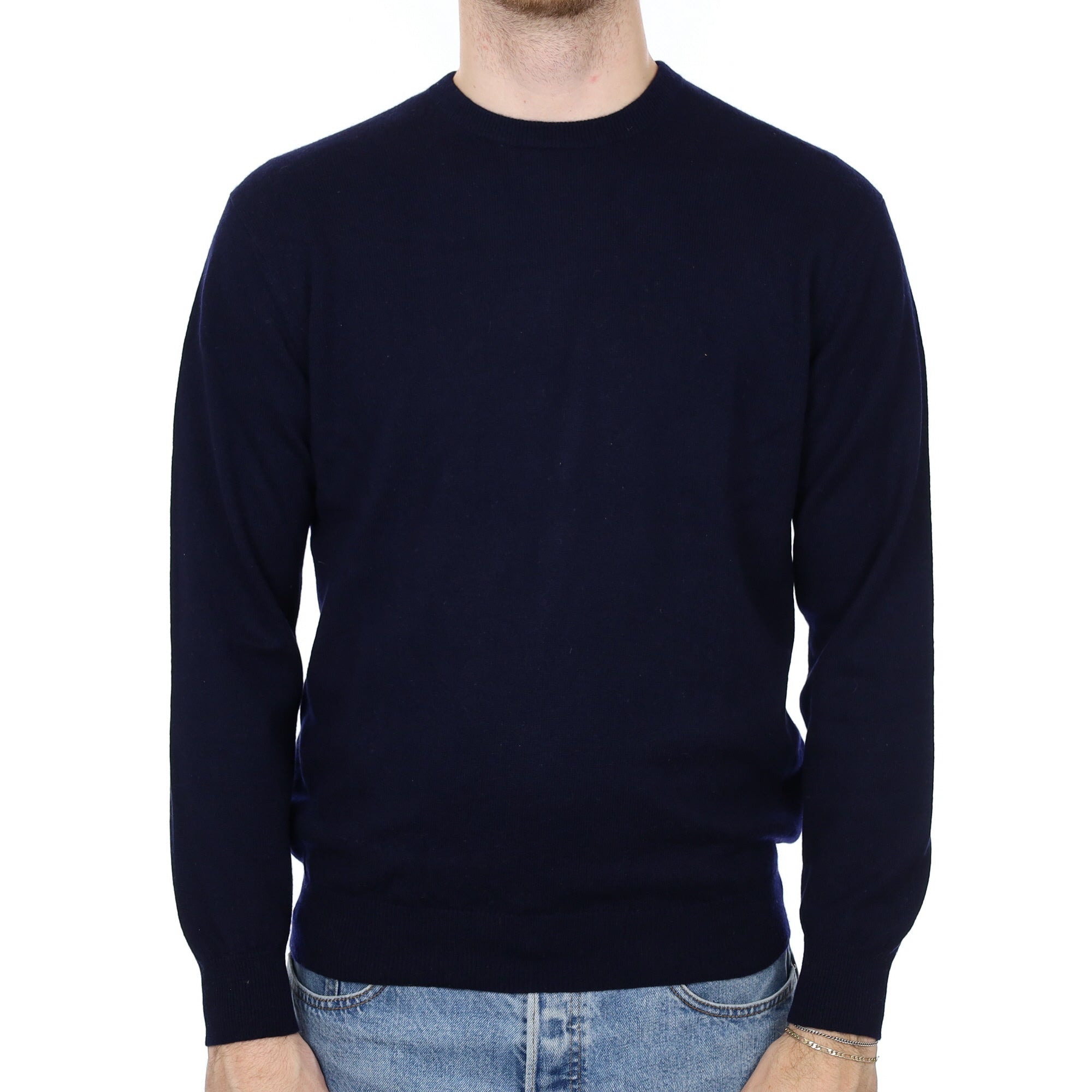 Men's Navy Blue Cashmere Crew Neck Jumper Medium