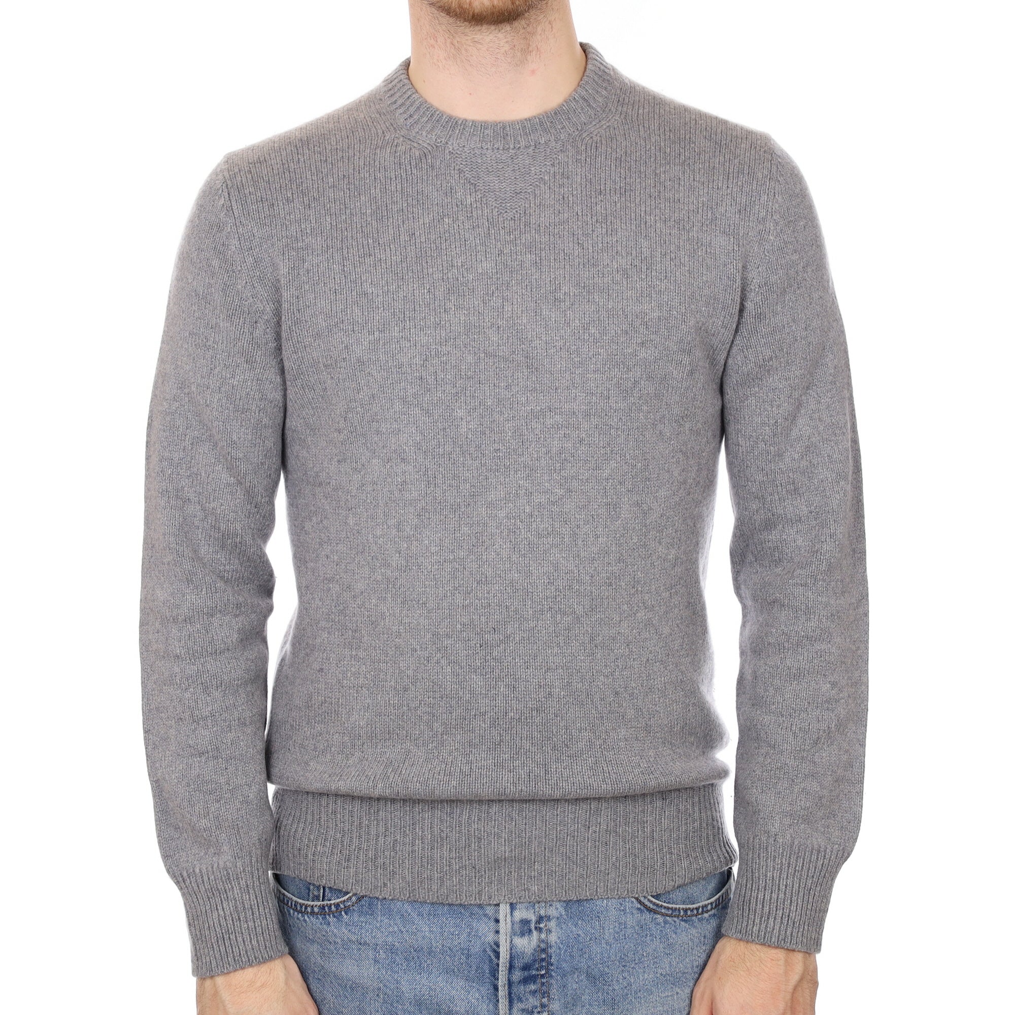 Men's Ash Grey Cashmere Crew Neck Jumper Large