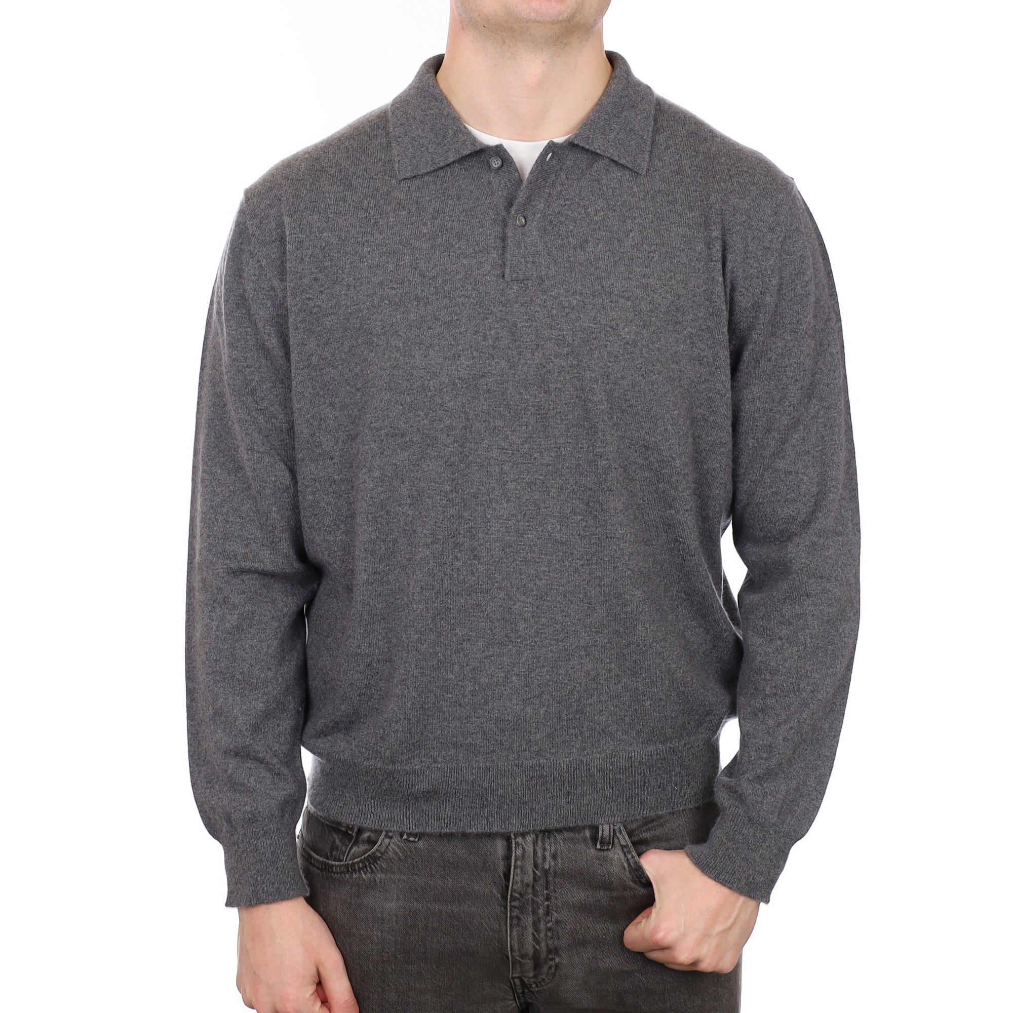 Men's Slate Grey Cashmere Collared 1/4 Button Jumper XXL