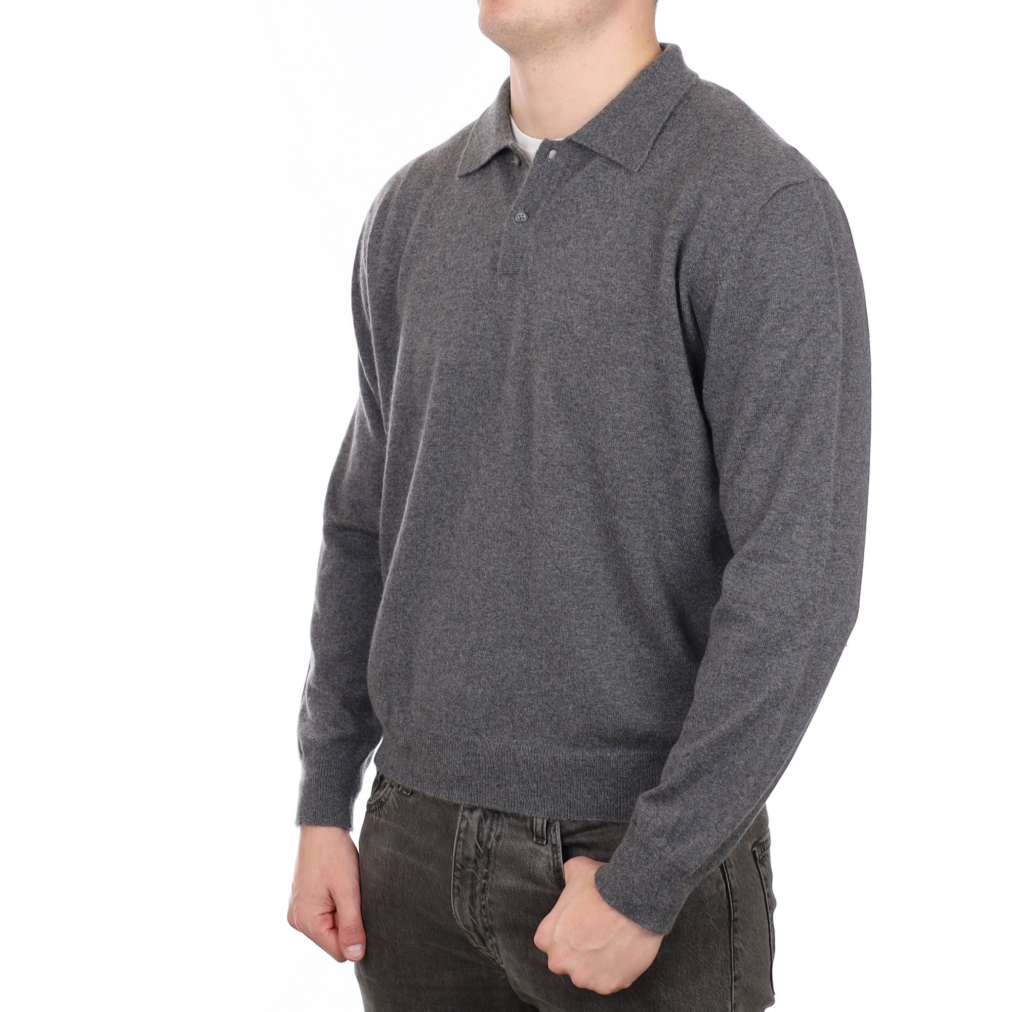Men's Slate Grey Cashmere Collared 1/4 Button Jumper XXL
