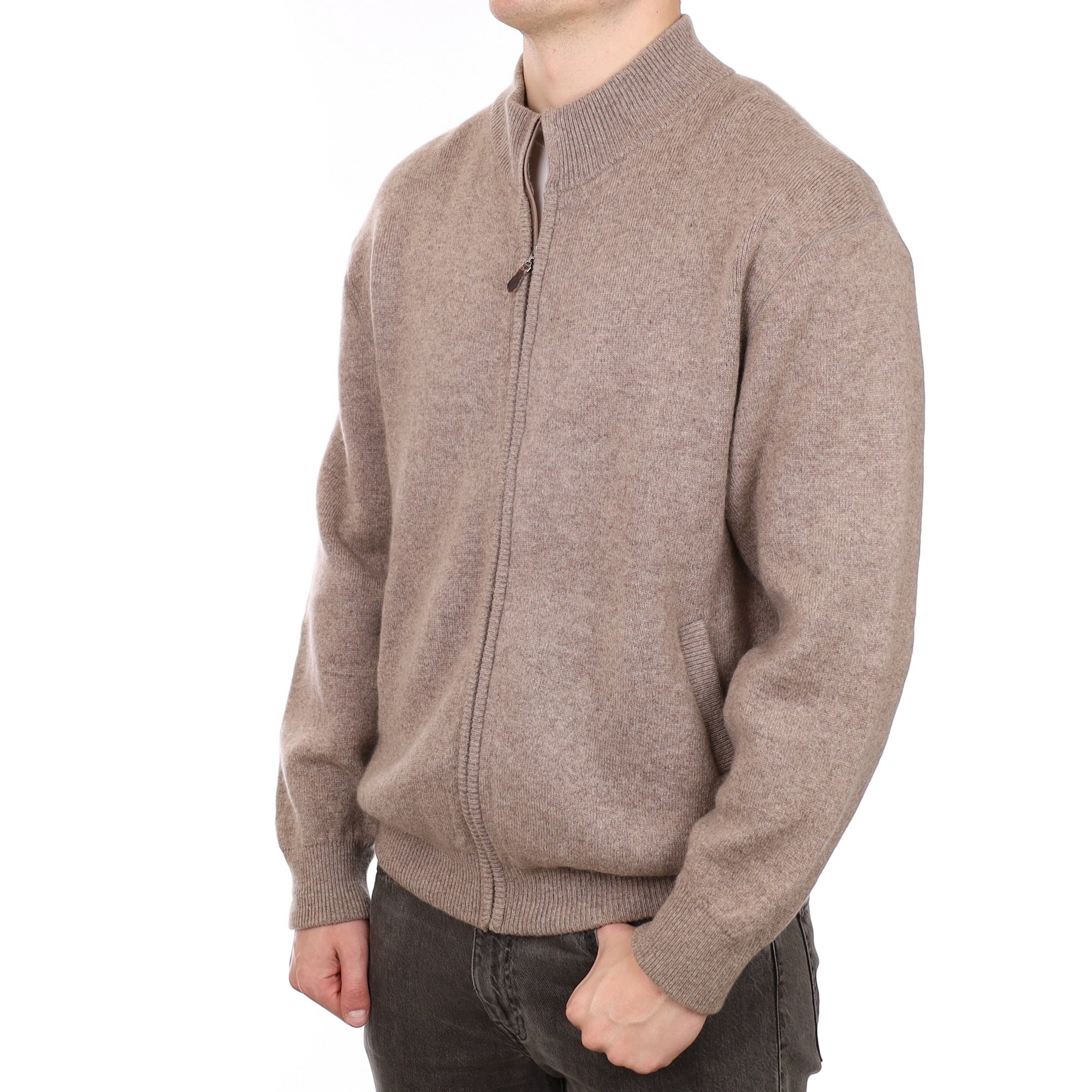 Mocha Brown Men's Cashmere Zip Up Jacket Neck Jumper XXL