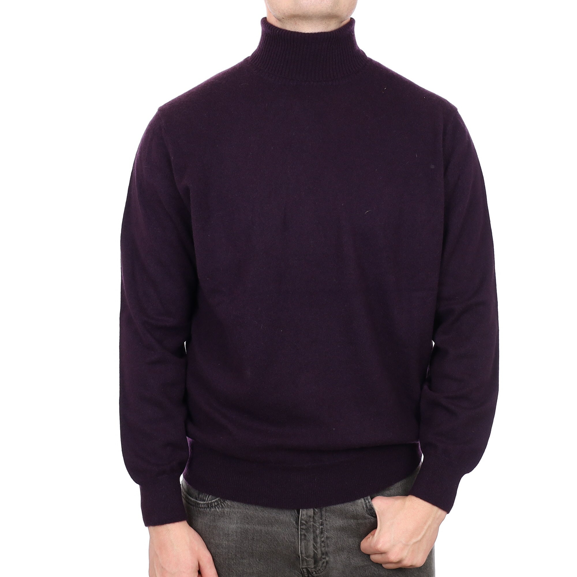 Men's Deep Aubergine Cashmere Polo Neck Jumper XXL
