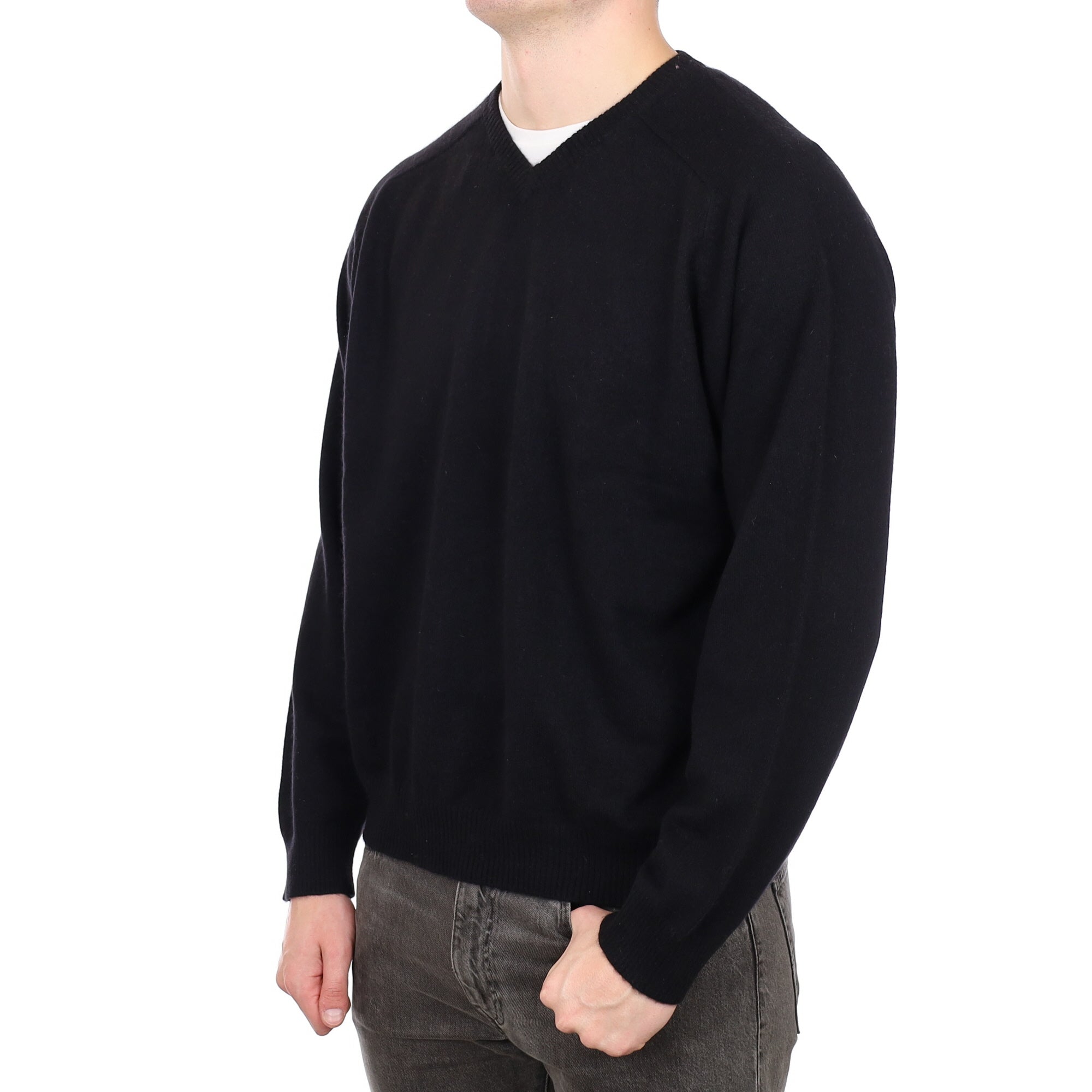 Men's Black Cashmere V Neck Jumper XXL