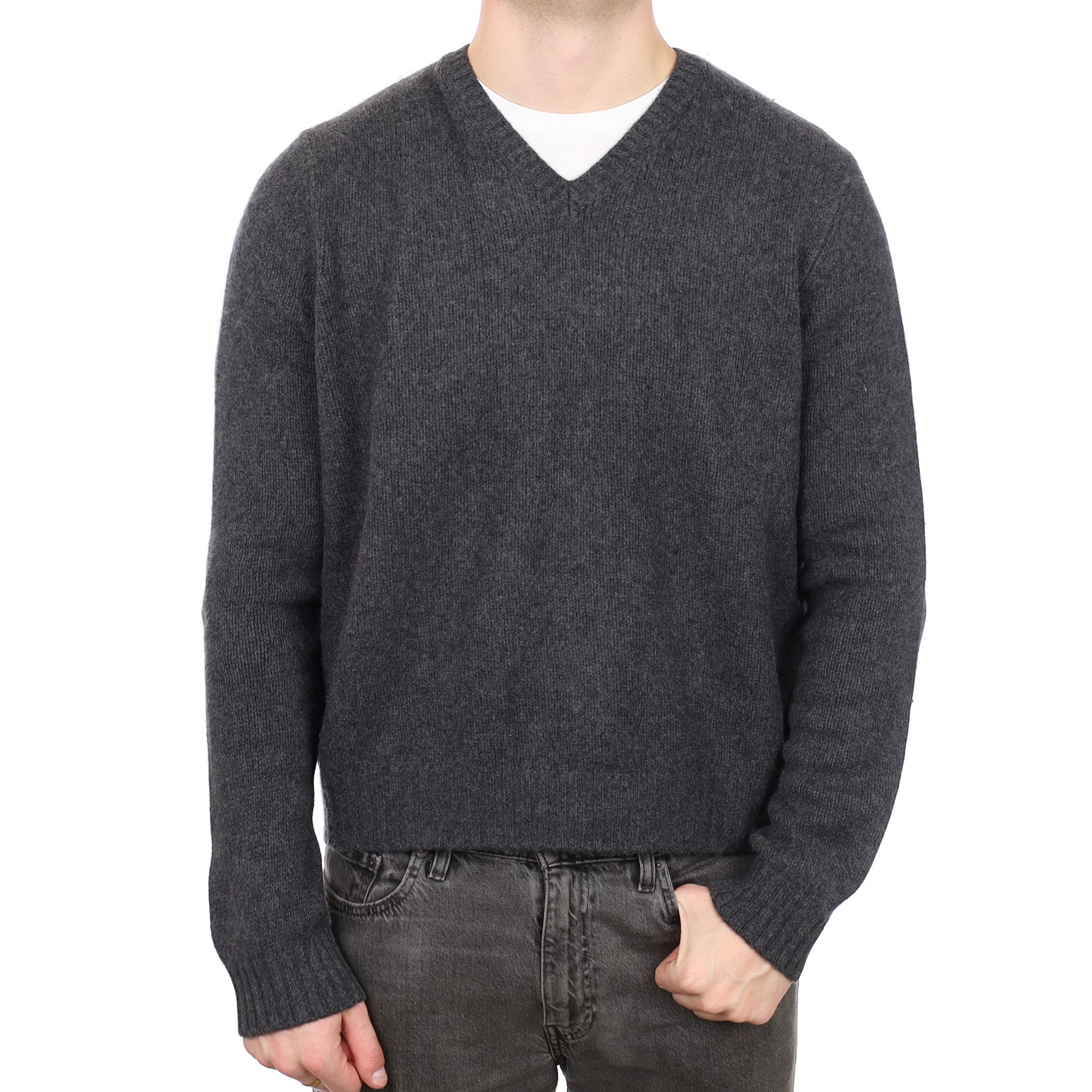 Men's Vince Charcoal Cashmere Chunky V Neck Jumper XXL