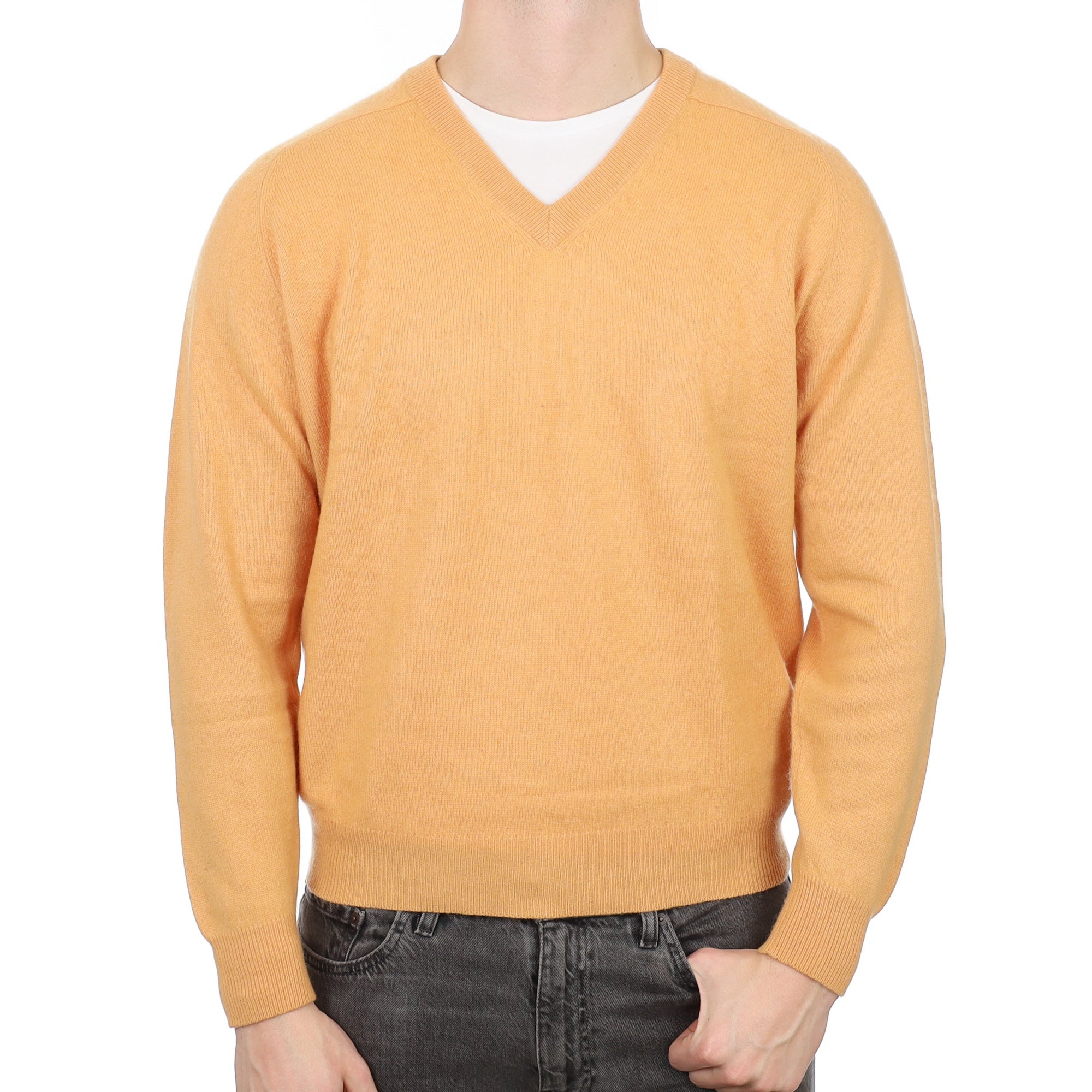 Men's Muted Orange Cashmere V Neck Jumper XL