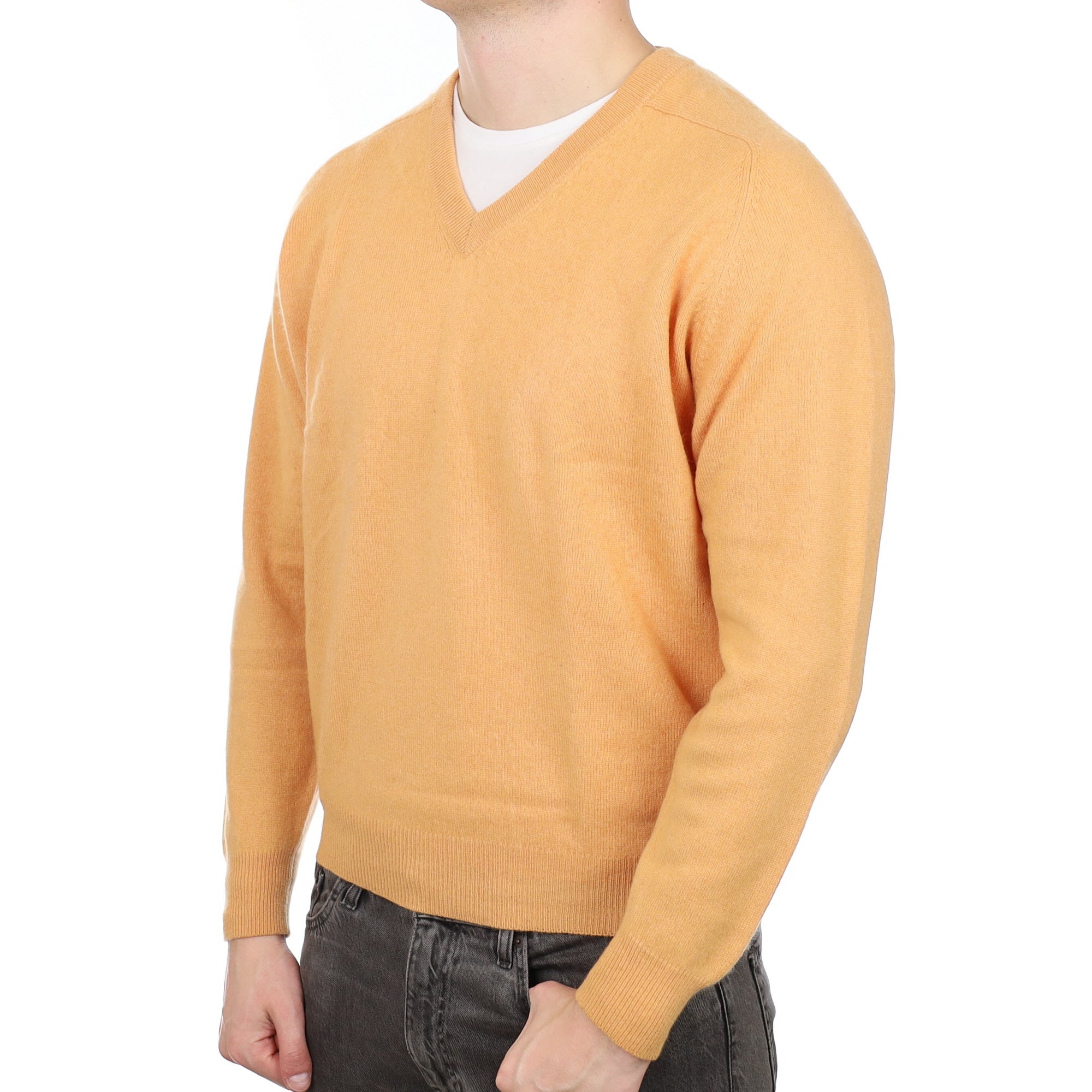 Men's Muted Orange Cashmere V Neck Jumper XL