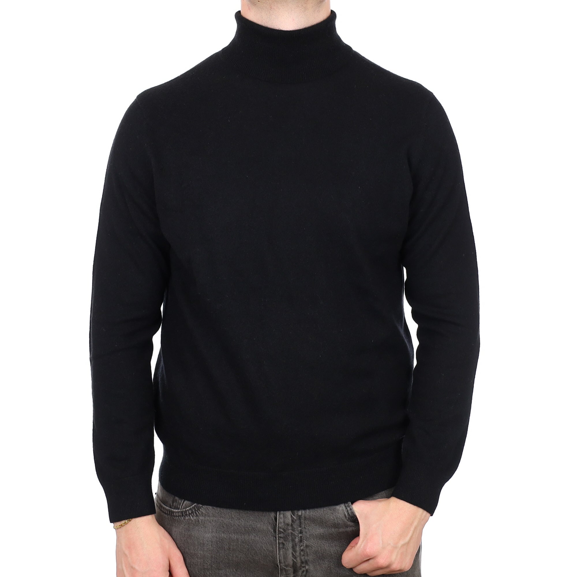 Men's Black Cashmere Polo Neck Jumper XL