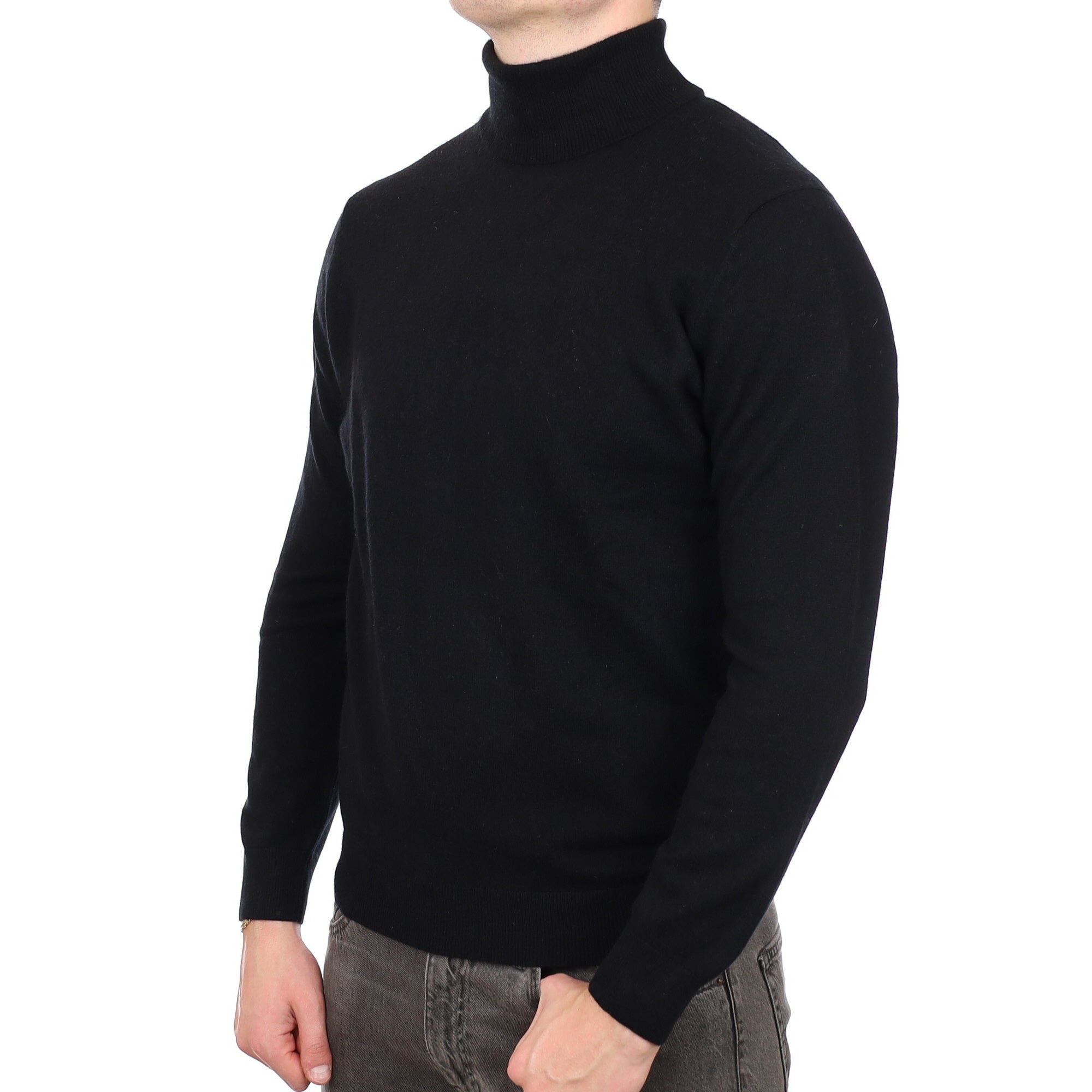 Men's Black Cashmere Polo Neck Jumper XL