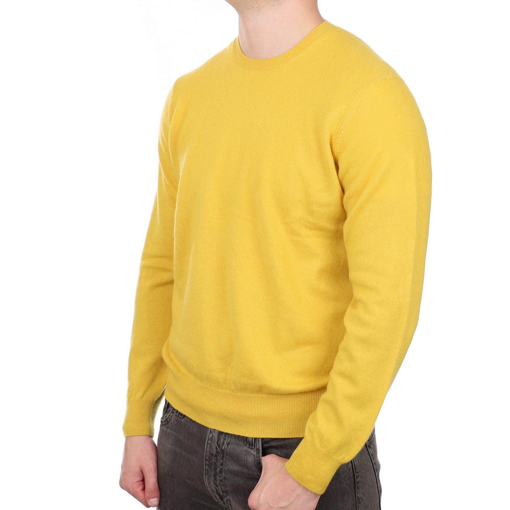 Men's Mustard Yellow Cashmere Crew Neck Jumper XL