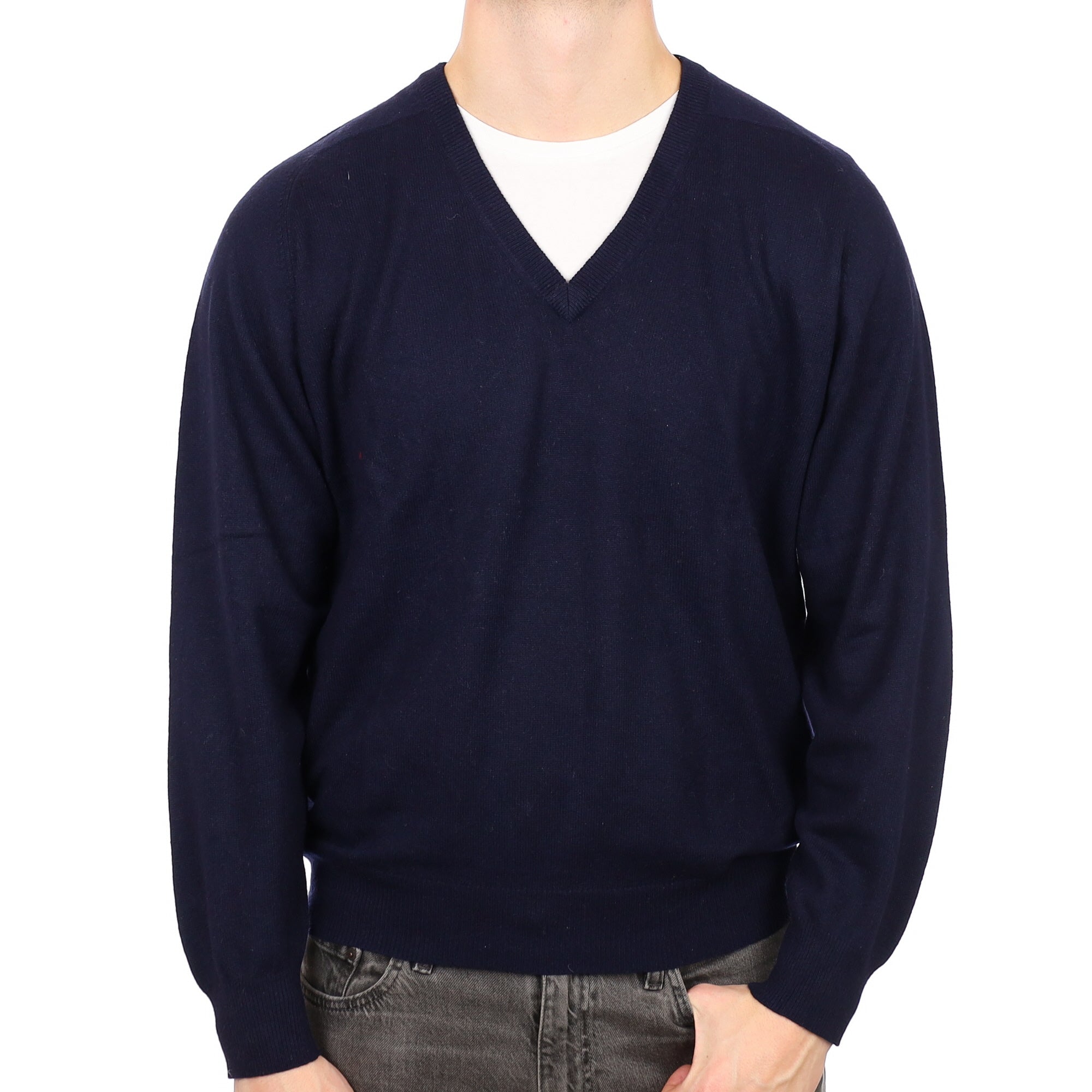 Men's Navy Blue Cashmere V Neck Jumper XL