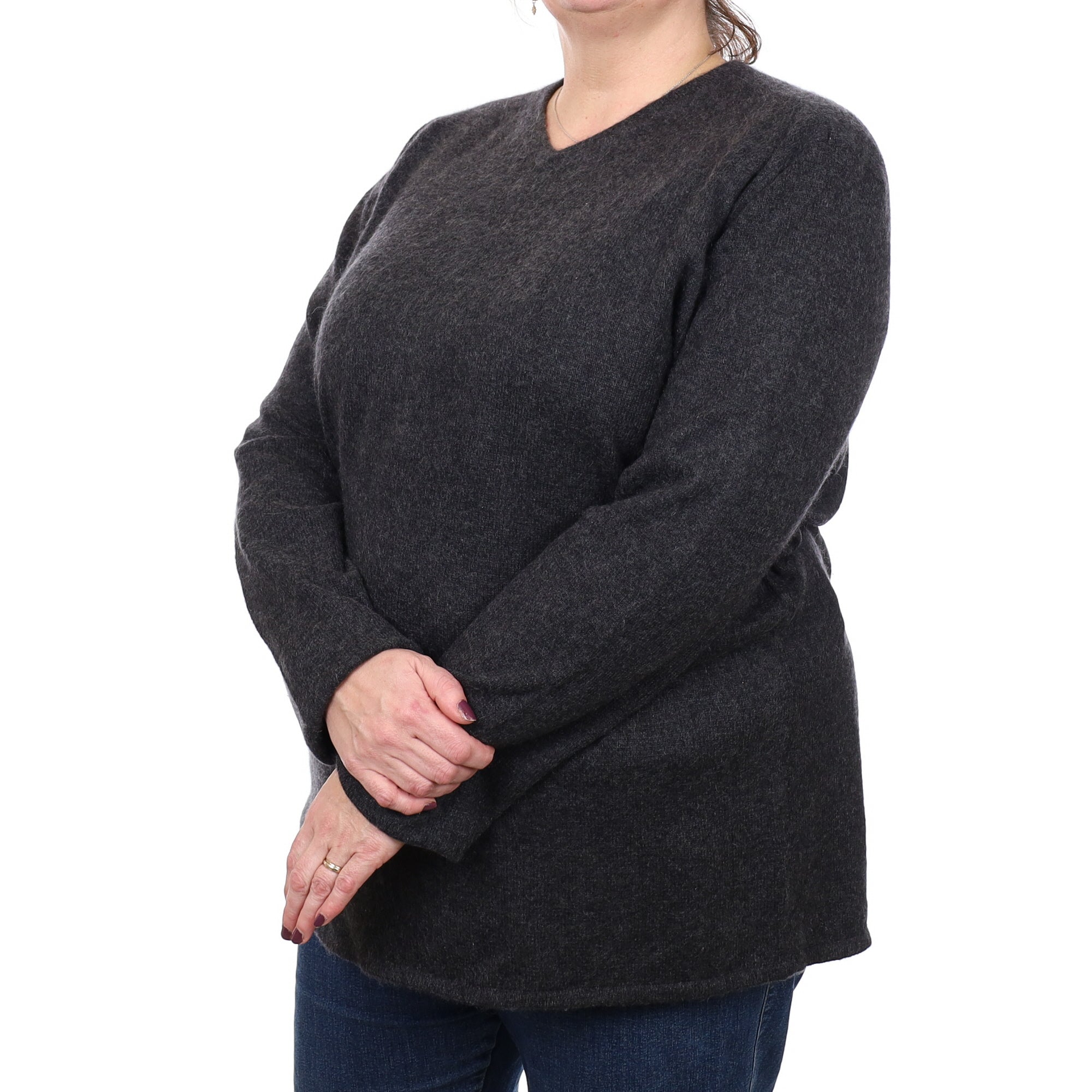 Charcoal Grey Cashmere V Neck Jumper 2x Extra Large
