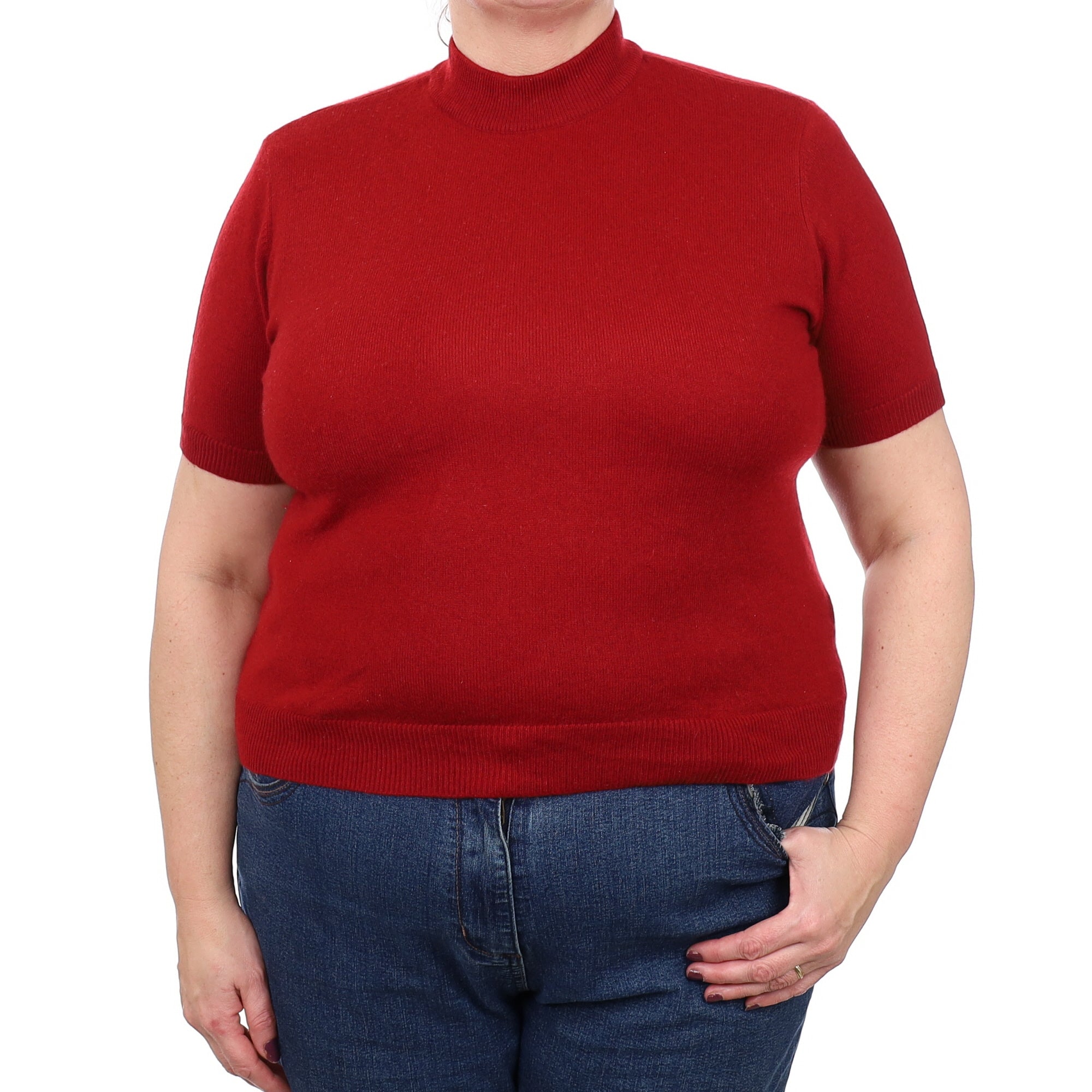 Crimson Red Cashmere Short Sleeved Turtle Neck Jumper Extra Large
