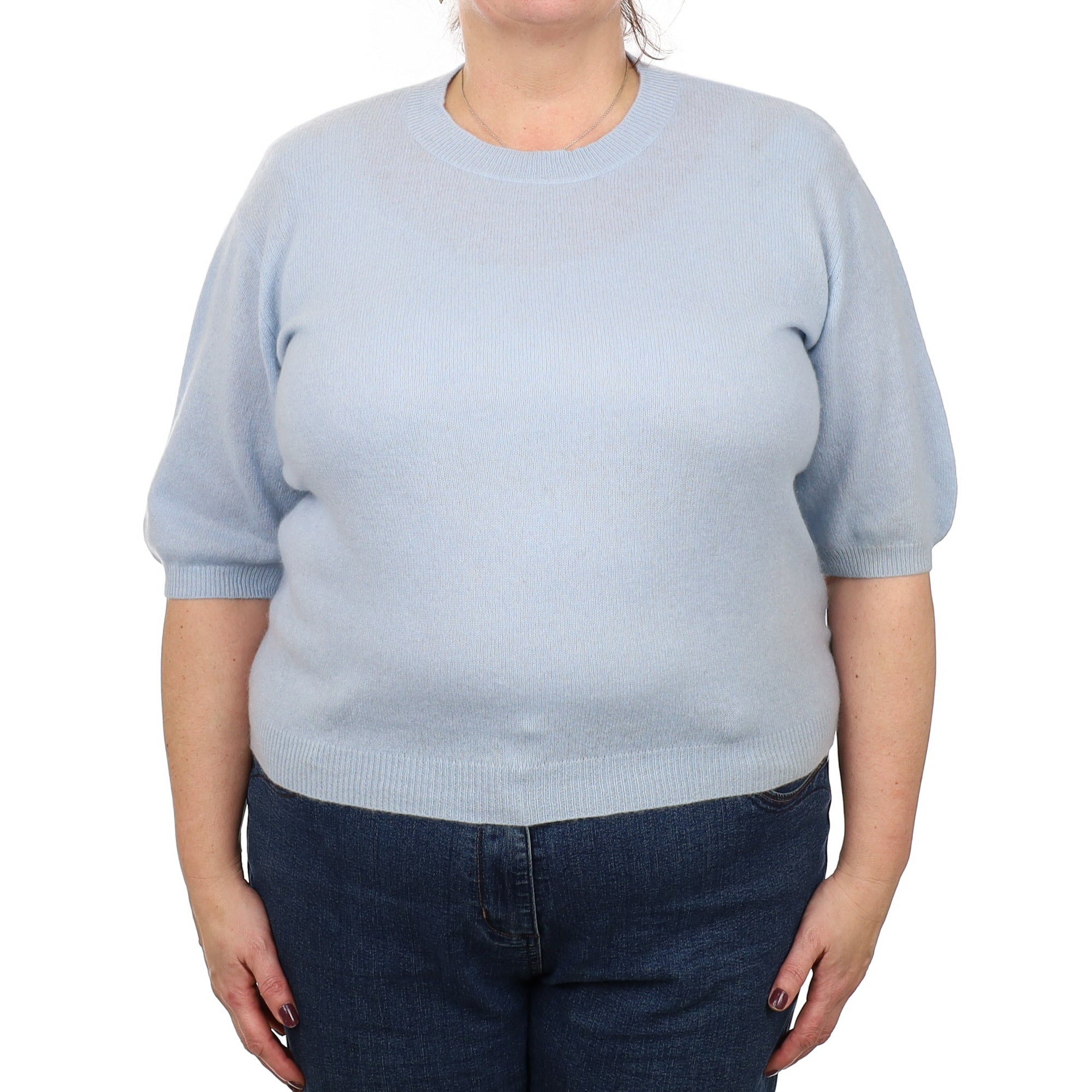 Light Blue Cashmere Short Sleeved Crew Neck Jumper Extra Large