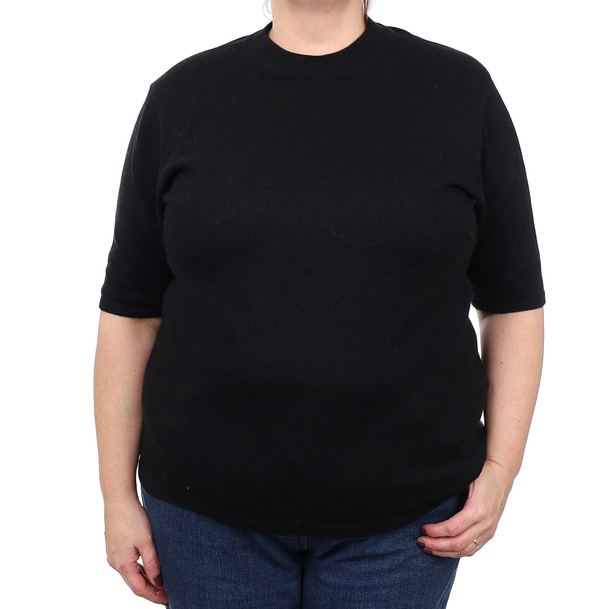 Black Cashmere Short Sleeved Crew Neck Jumper Extra Large