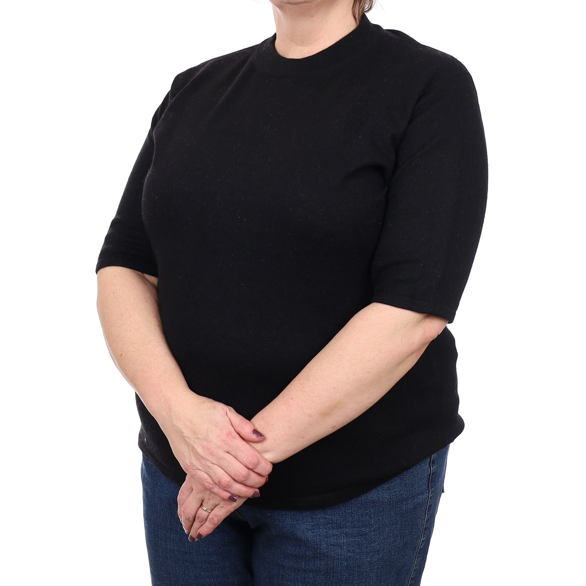 Black Cashmere Short Sleeved Crew Neck Jumper Extra Large