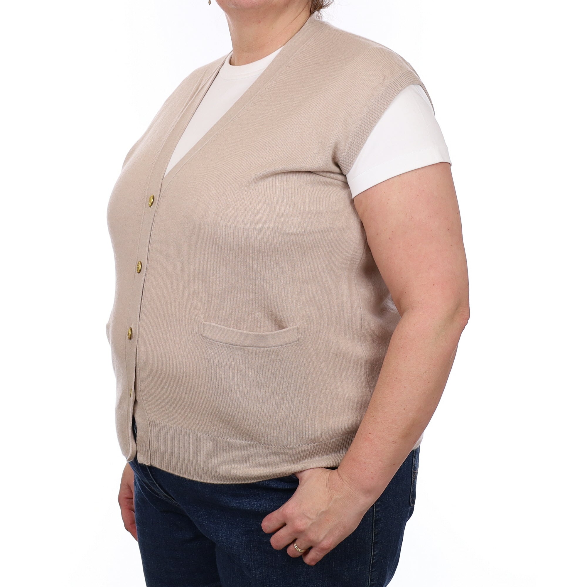 Oatmeal Beige Cashmere V Neck Waistcoat Extra Large