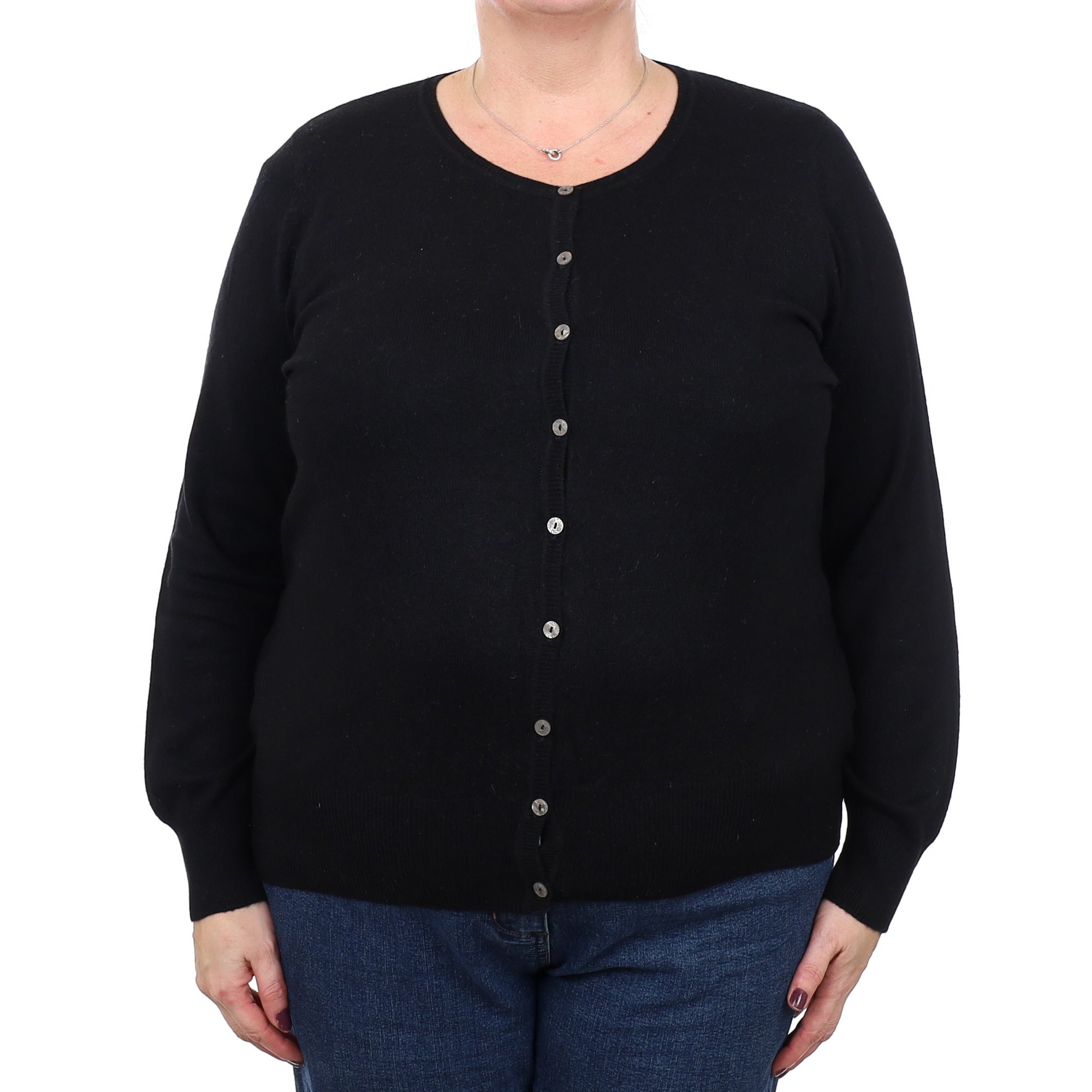 Black Cashmere Crew Neck Cardigan 2x Extra Large