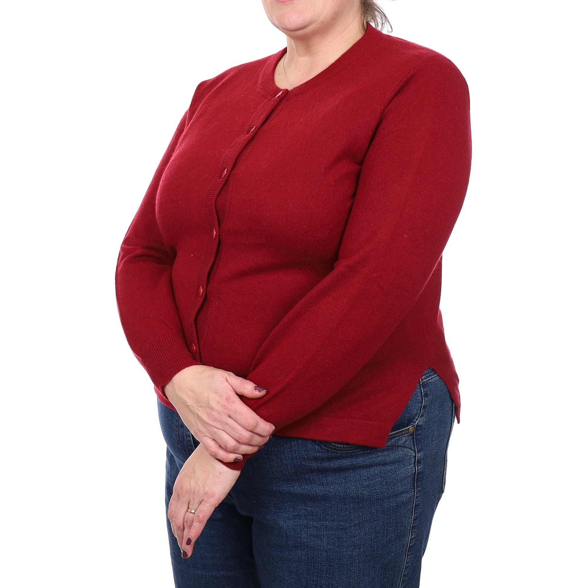 Burgundy Red Cashmere Crew Neck Cardigan Extra Large