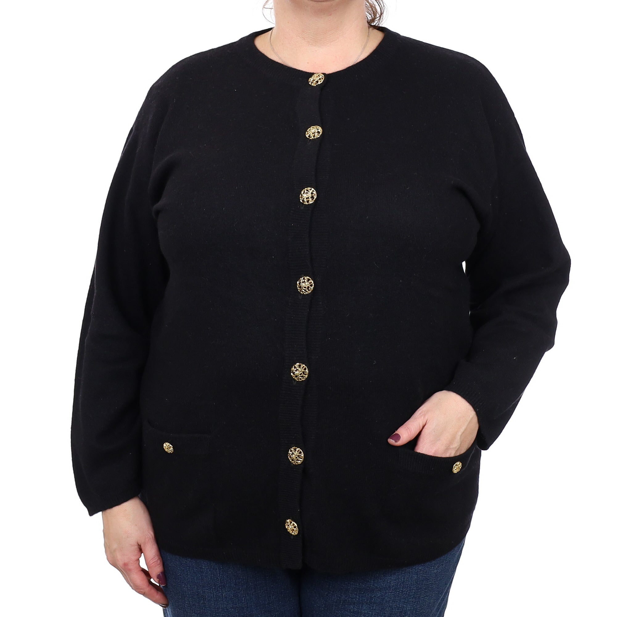 Black Cashmere Crew Neck Cardigan Extra Large