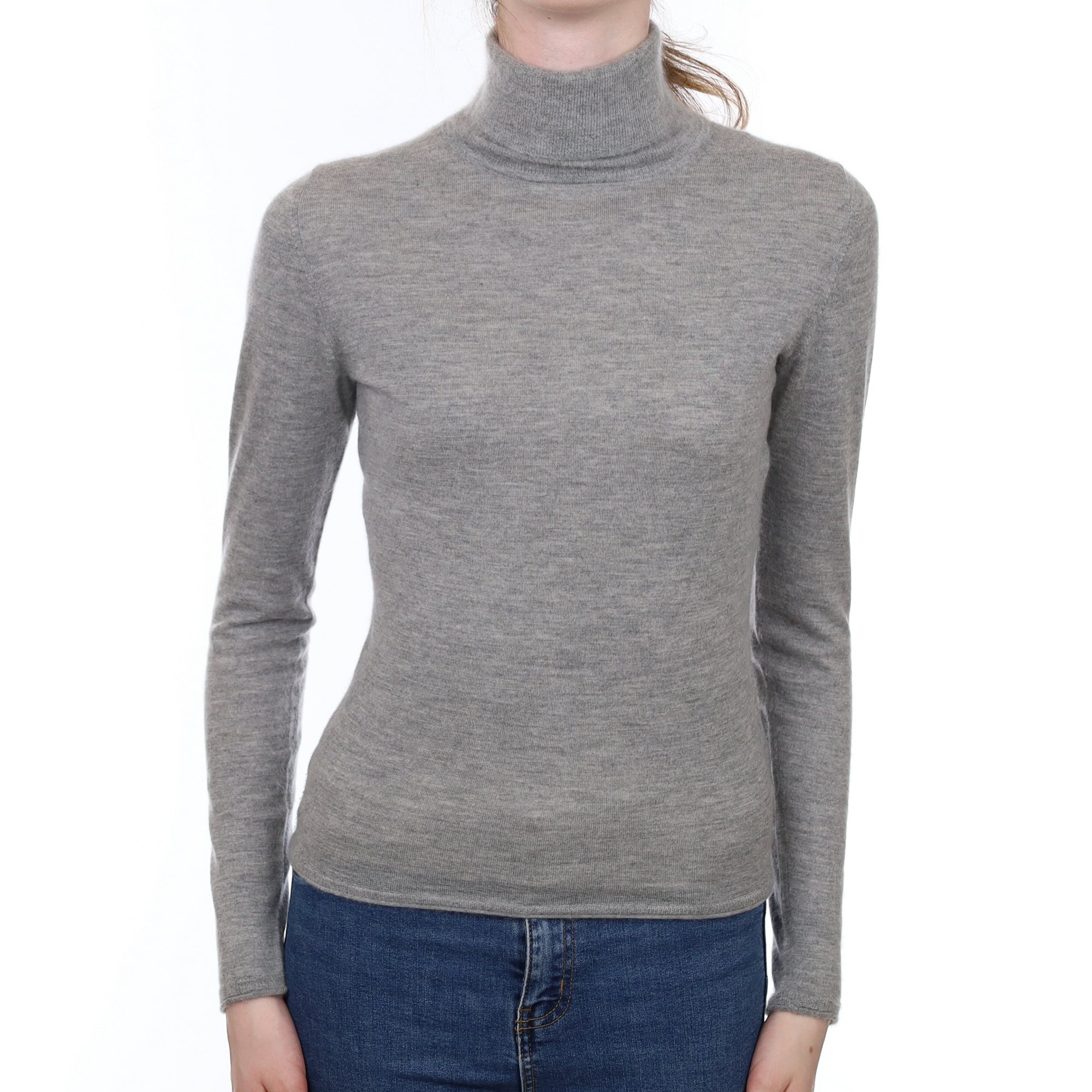 Ash Grey Cashmere Fine Knit Polo Neck Jumper Extra Small