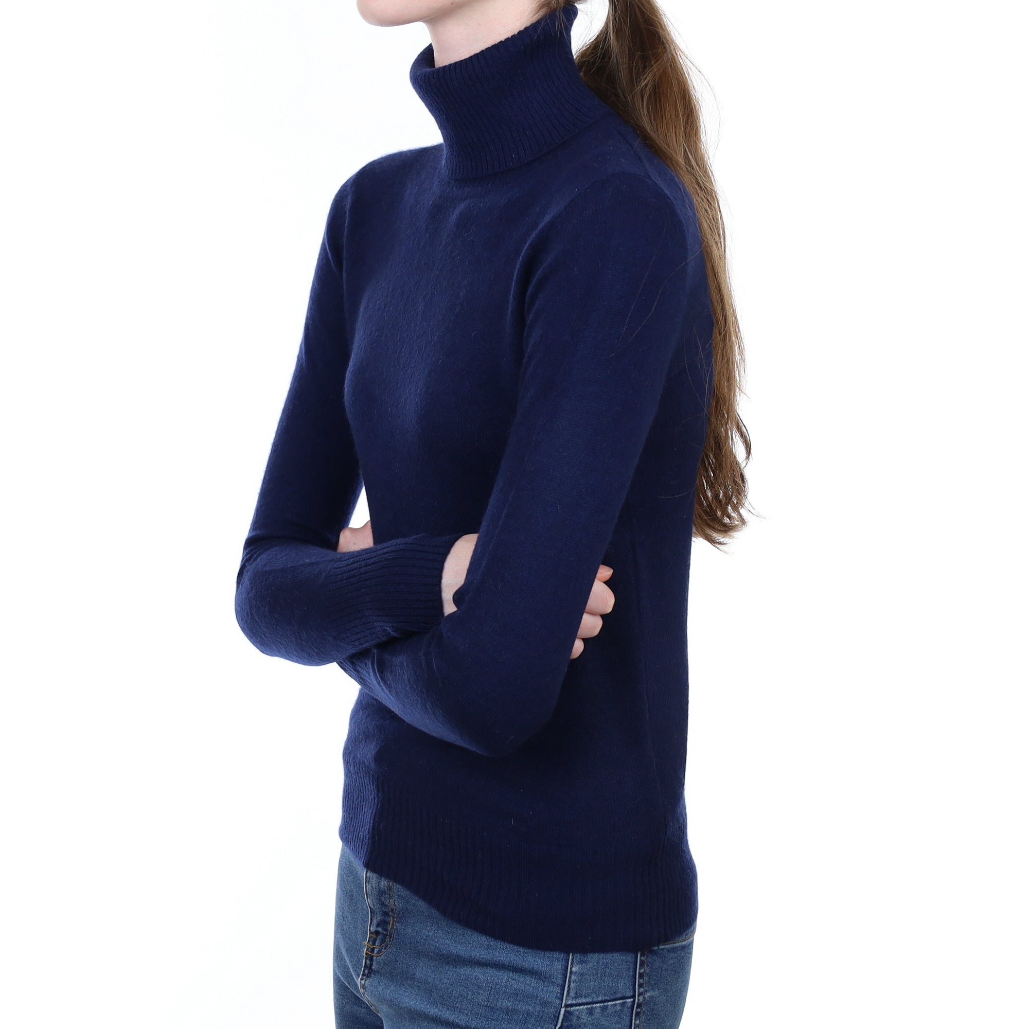 Navy Blue Cashmere Polo Neck Jumper Extra Small