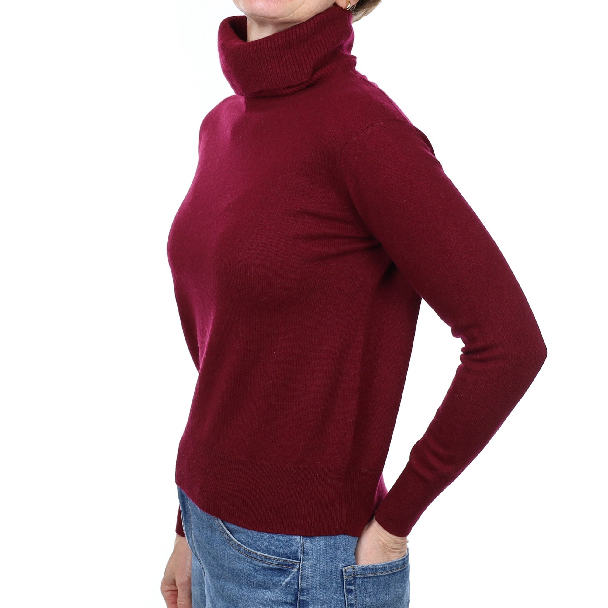 Wine Red Cashmere Polo Neck Jumper Small
