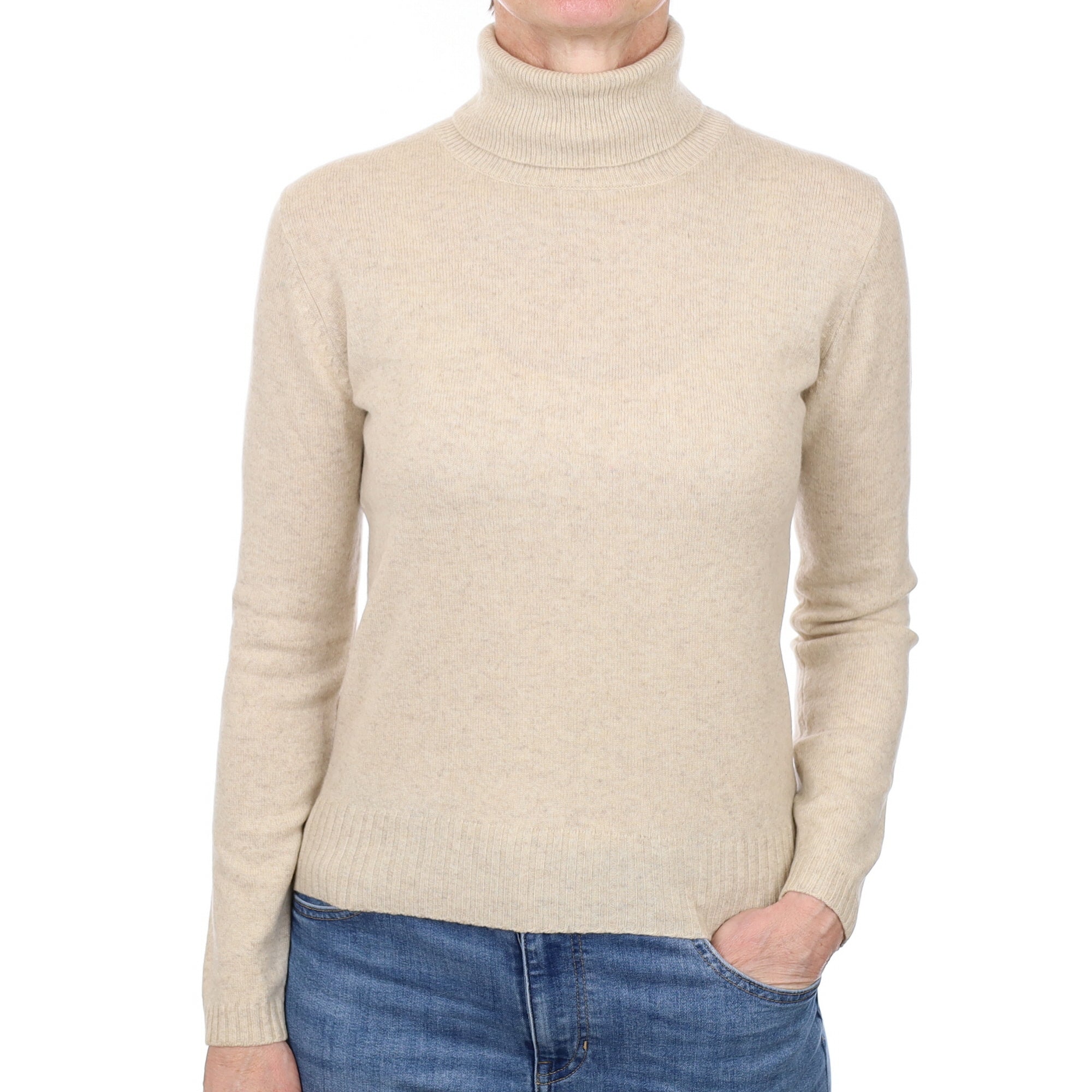 Oatmeal Cashmere Polo Neck Jumper Small