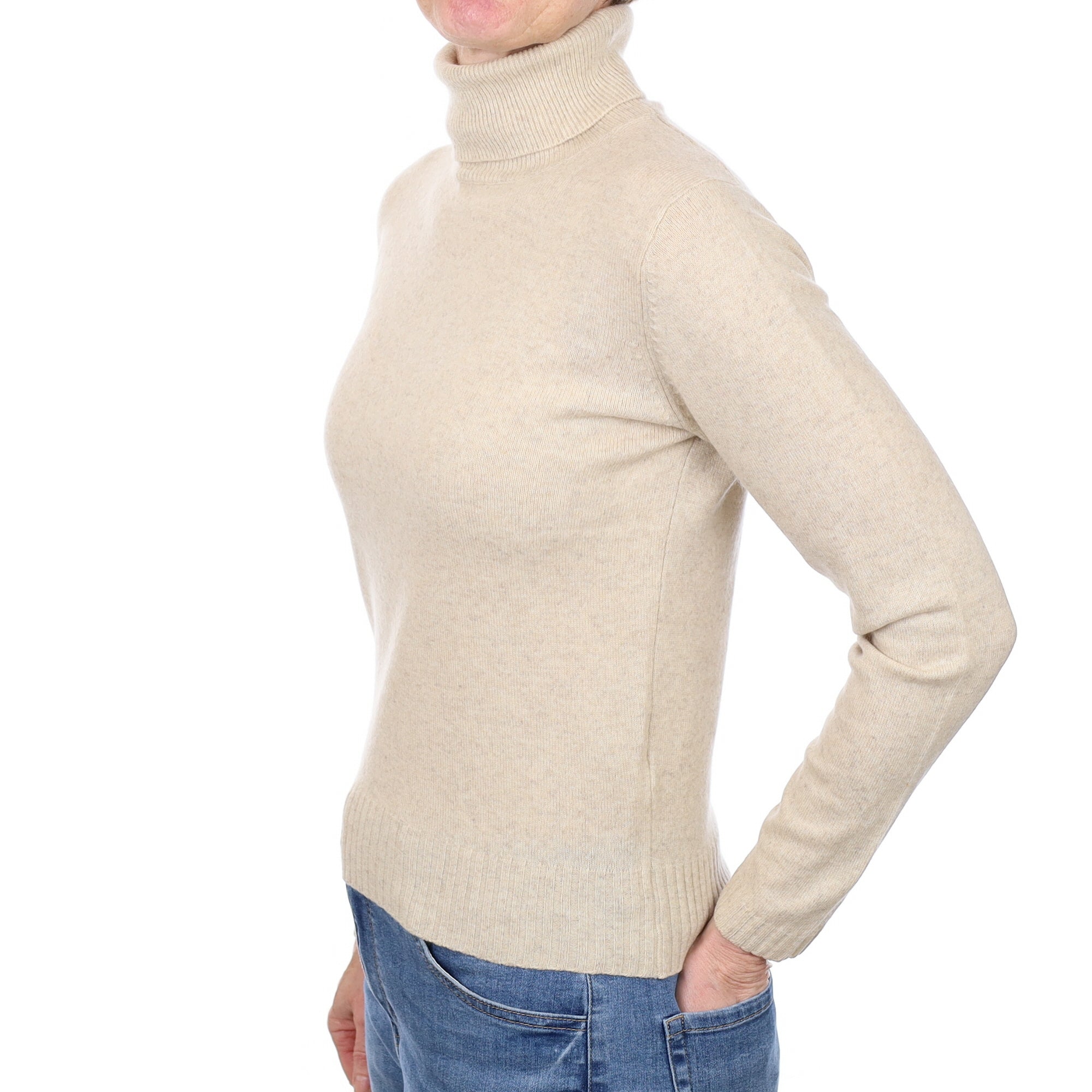 Oatmeal Cashmere Polo Neck Jumper Small