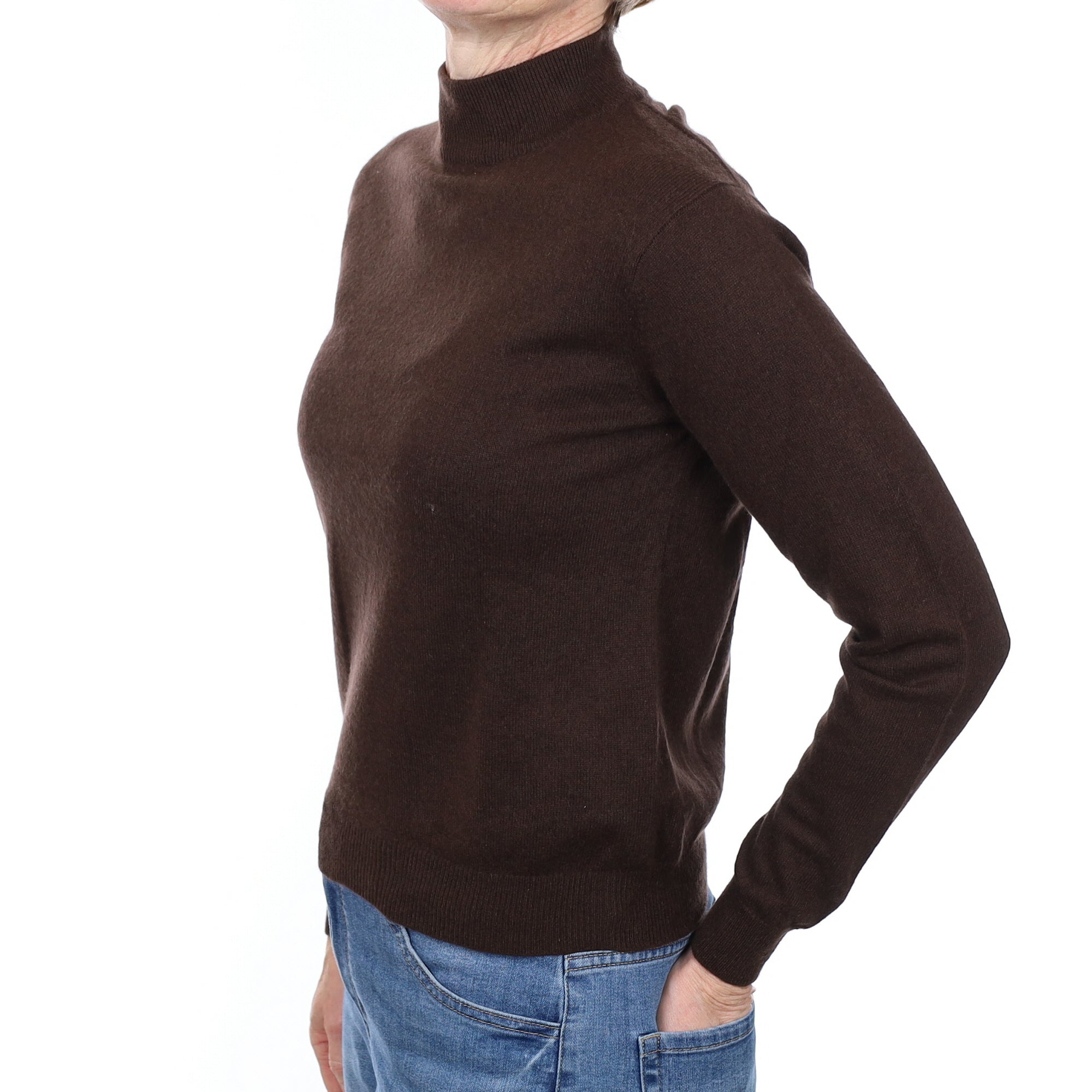 Chocolate Brown Cashmere Turtleneck Jumper Small
