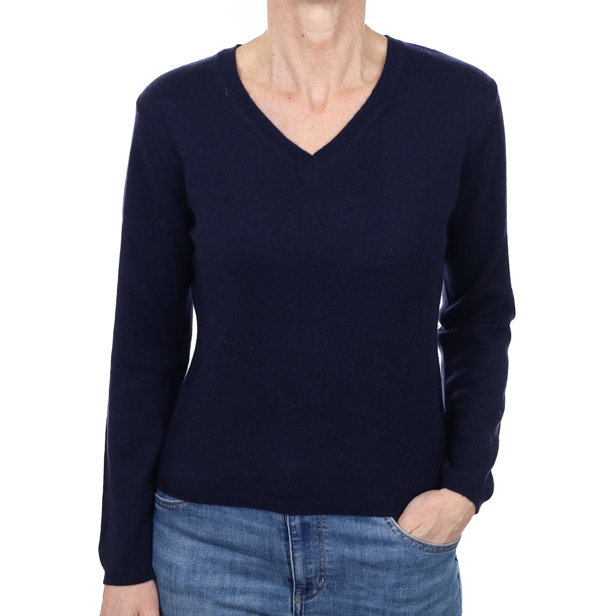 Dark Navy Cashmere V Neck Jumper Small