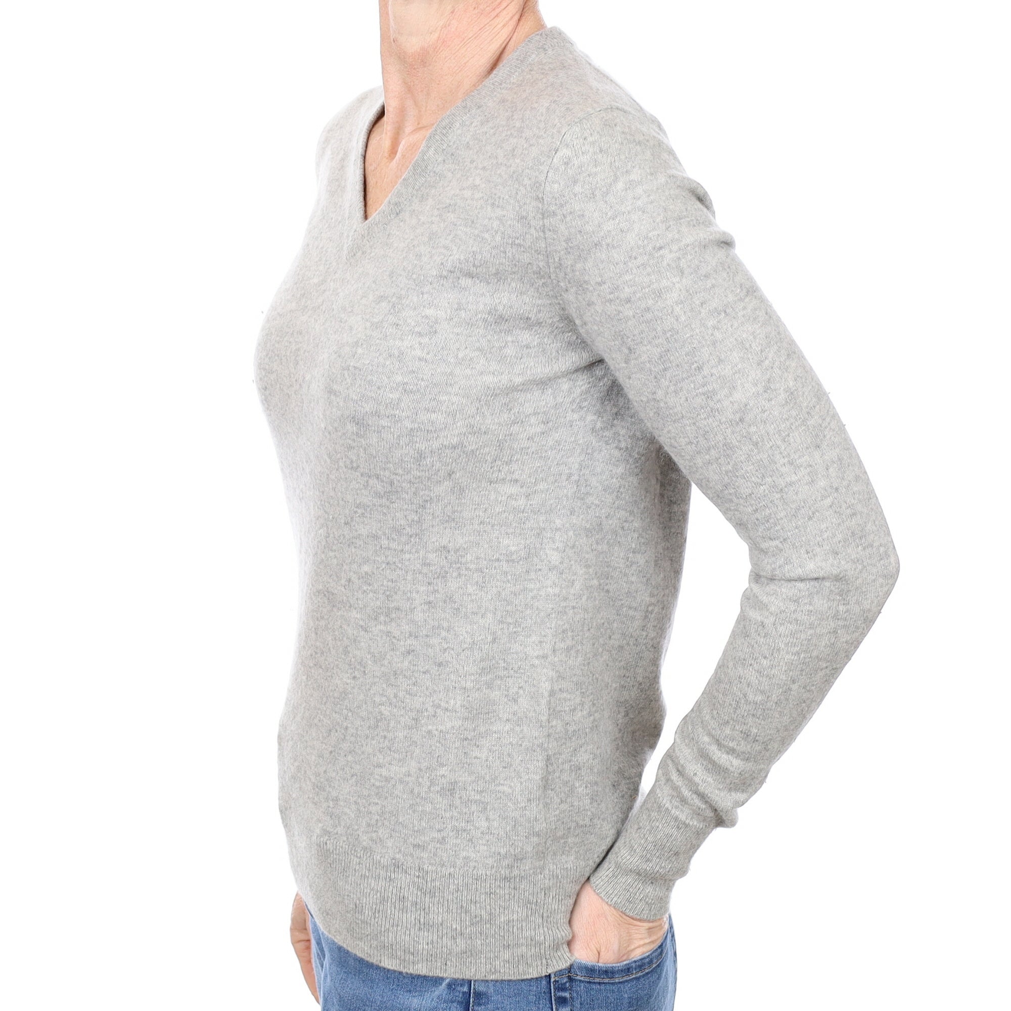 Smoke Grey Cashmere V Neck Jumper Small