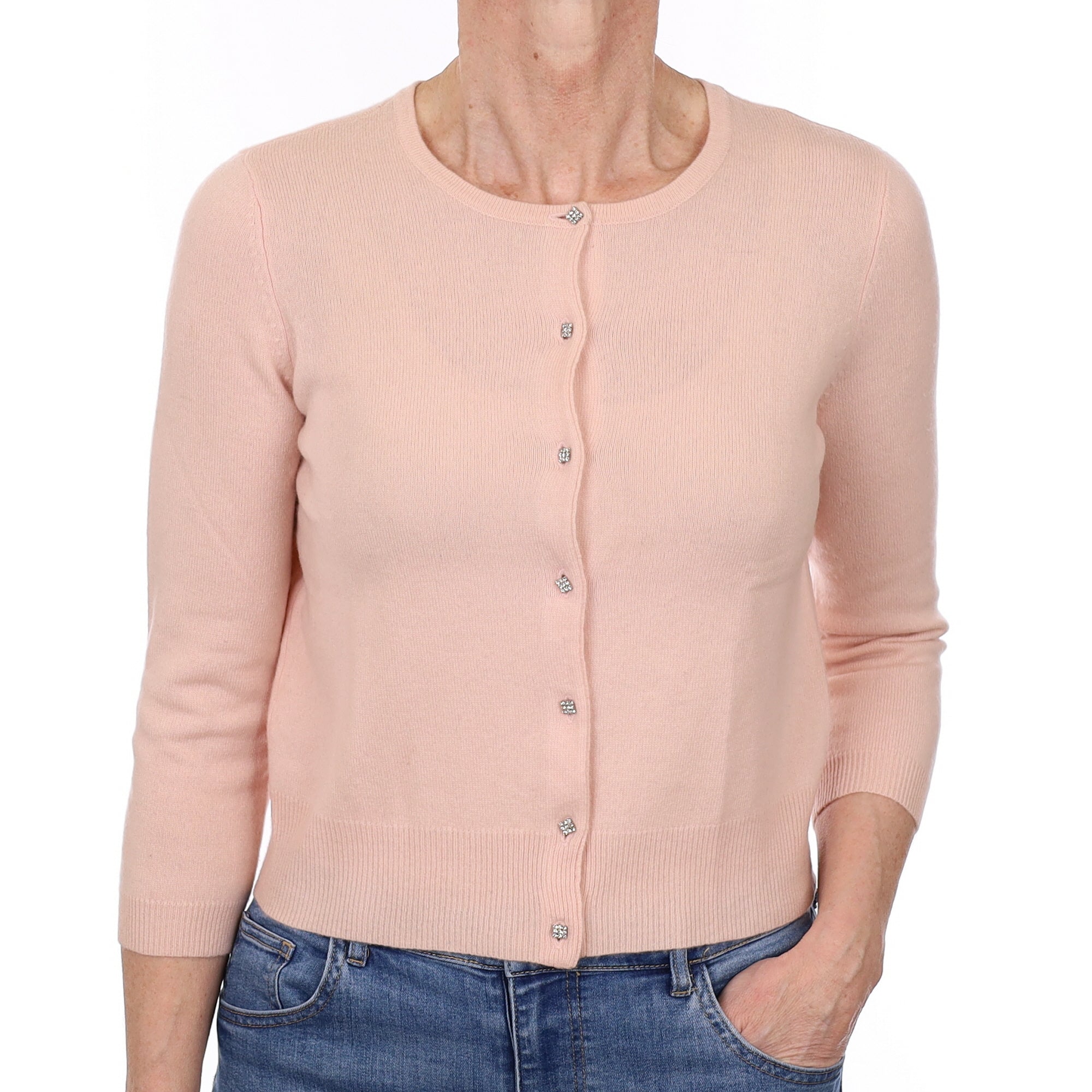 Shell Pink Cashmere 3/4 Sleeve Crew Neck Cardigan Small