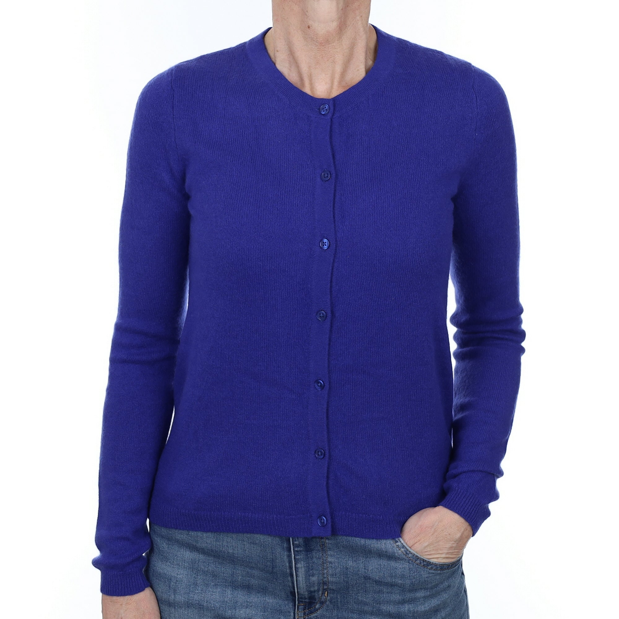 Electric Blue Cashmere Crew Neck Cardigan Small