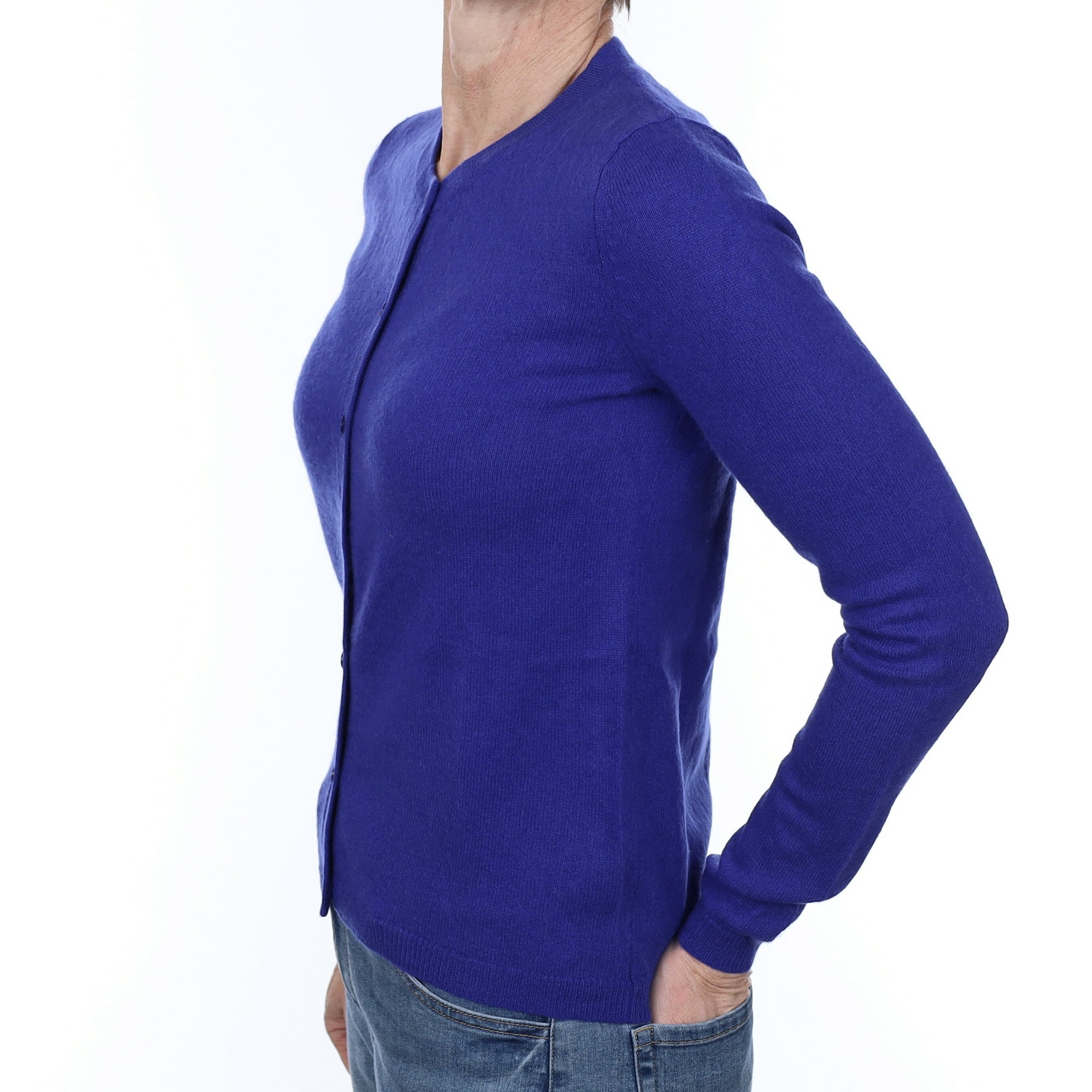 Electric Blue Cashmere Crew Neck Cardigan Small