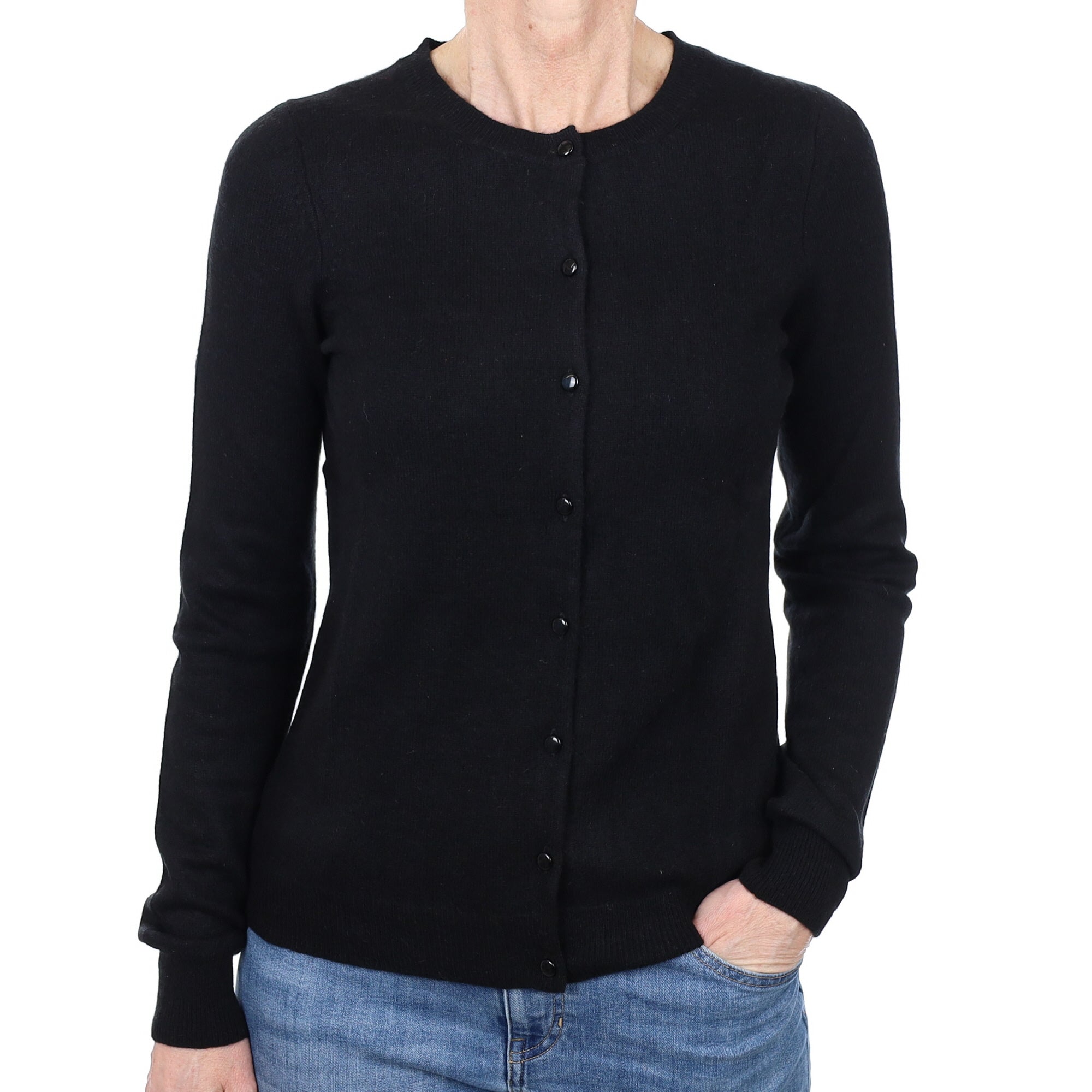 Black Cashmere Crew Neck Cardigan Small