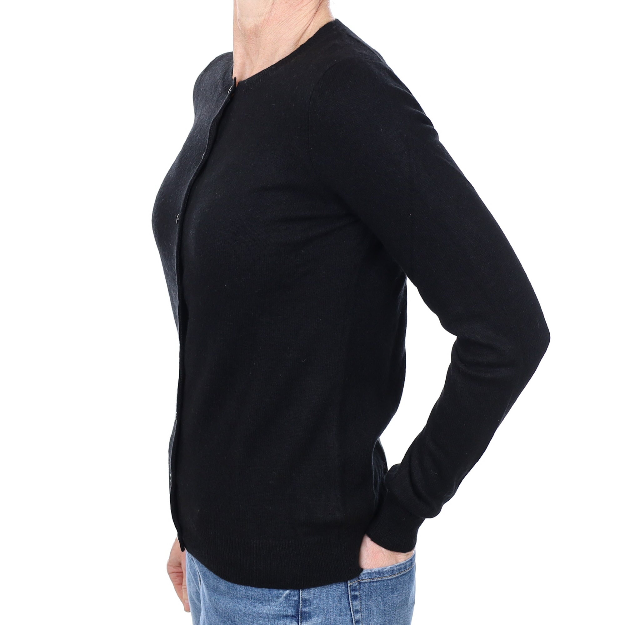 Black Cashmere Crew Neck Cardigan Small