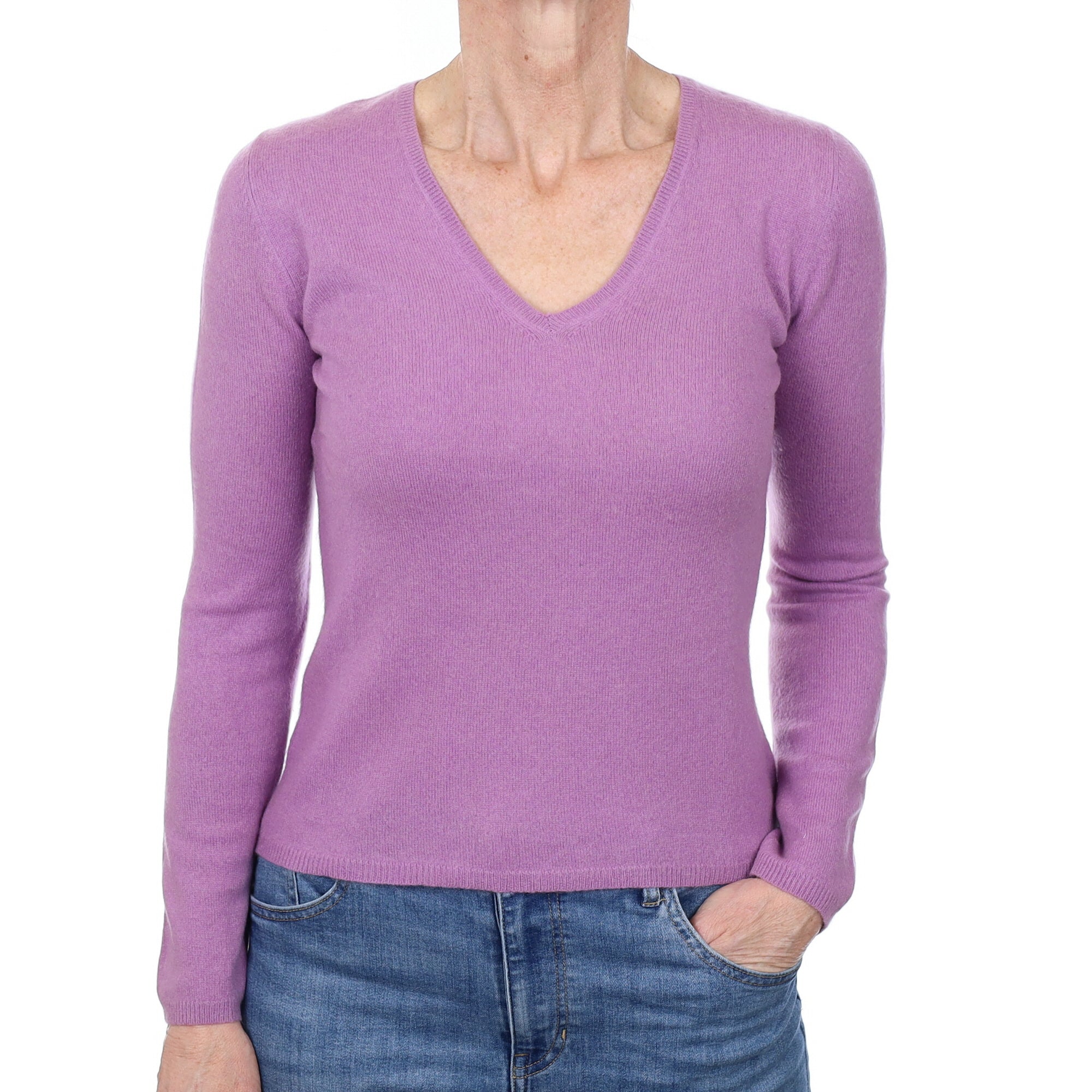 Lilac Purple Cashmere V Neck Jumper Small