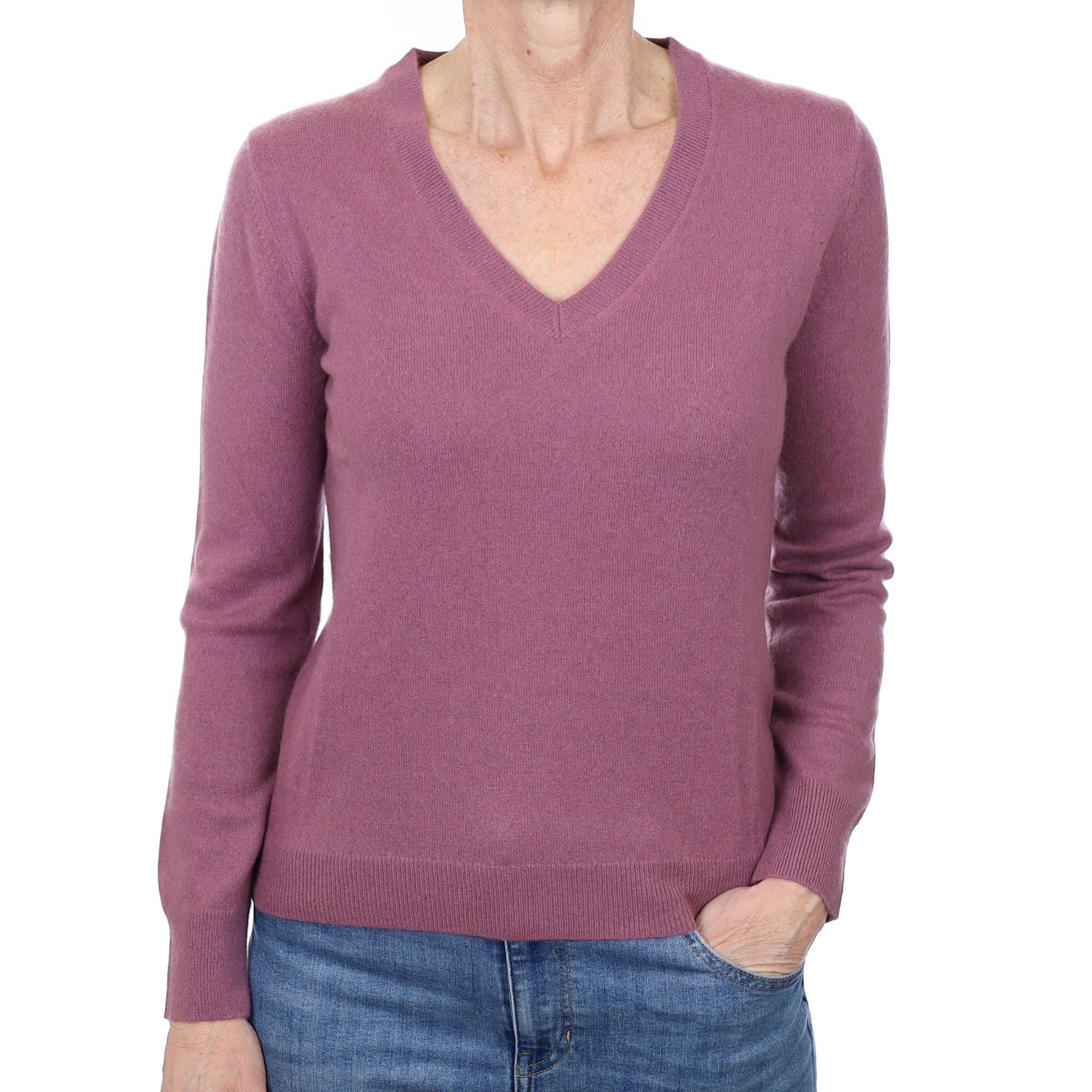 Hazy Purple Cashmere V Neck Jumper Small