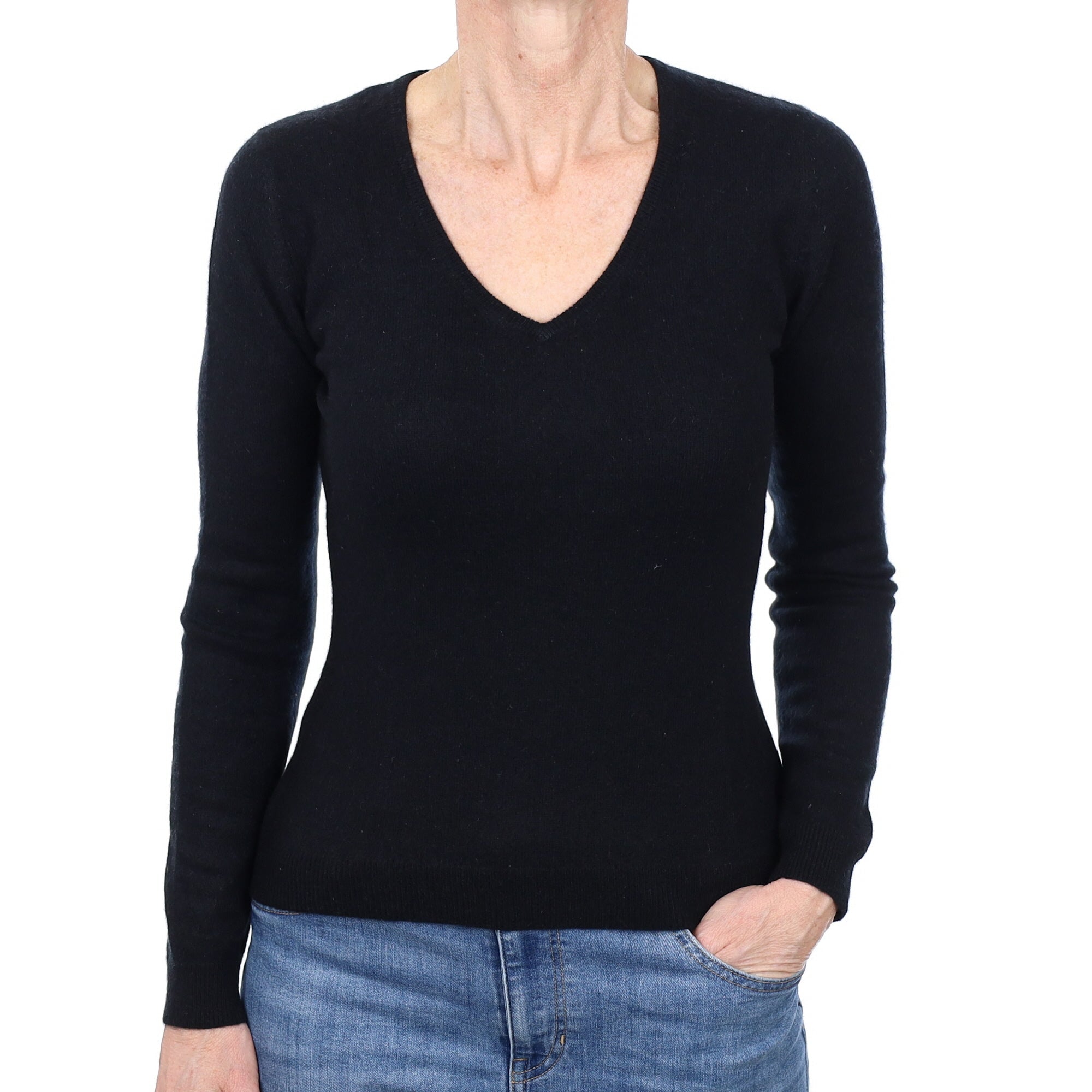 Black Cashmere V Neck Jumper Small